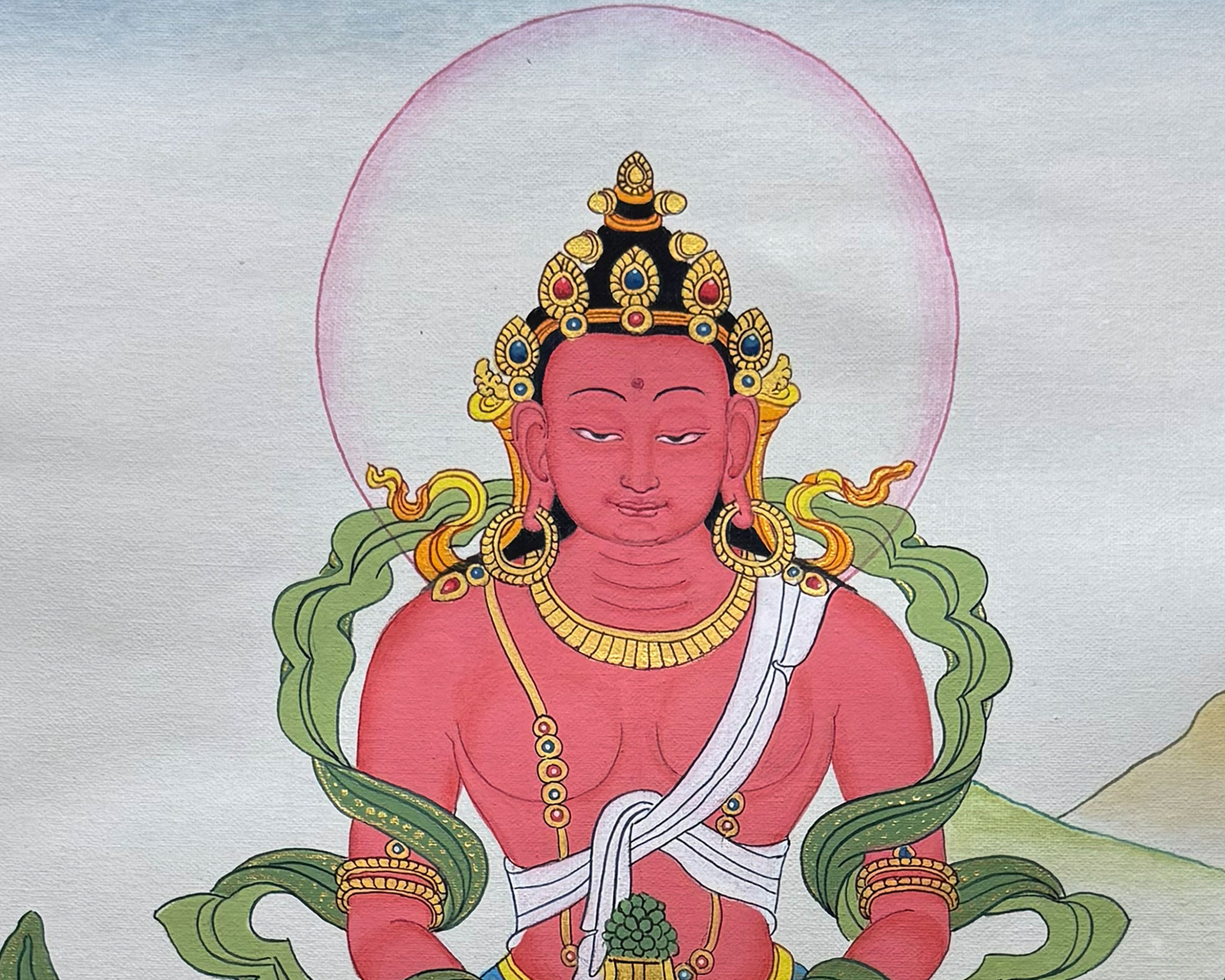 Amitayus Buddha Thangka With Brocade | Symbol of Infinite Life