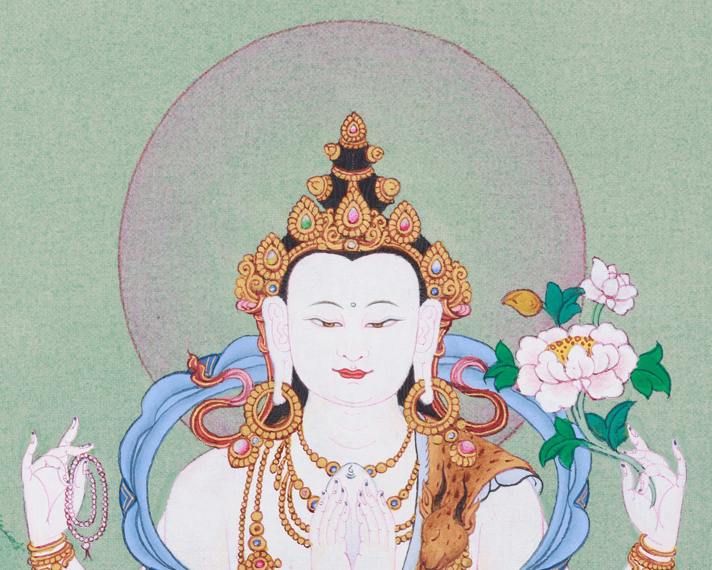 Traditional Four-Armed Chenrezig Thangka | The Bodhisattva of Boundless Mercy