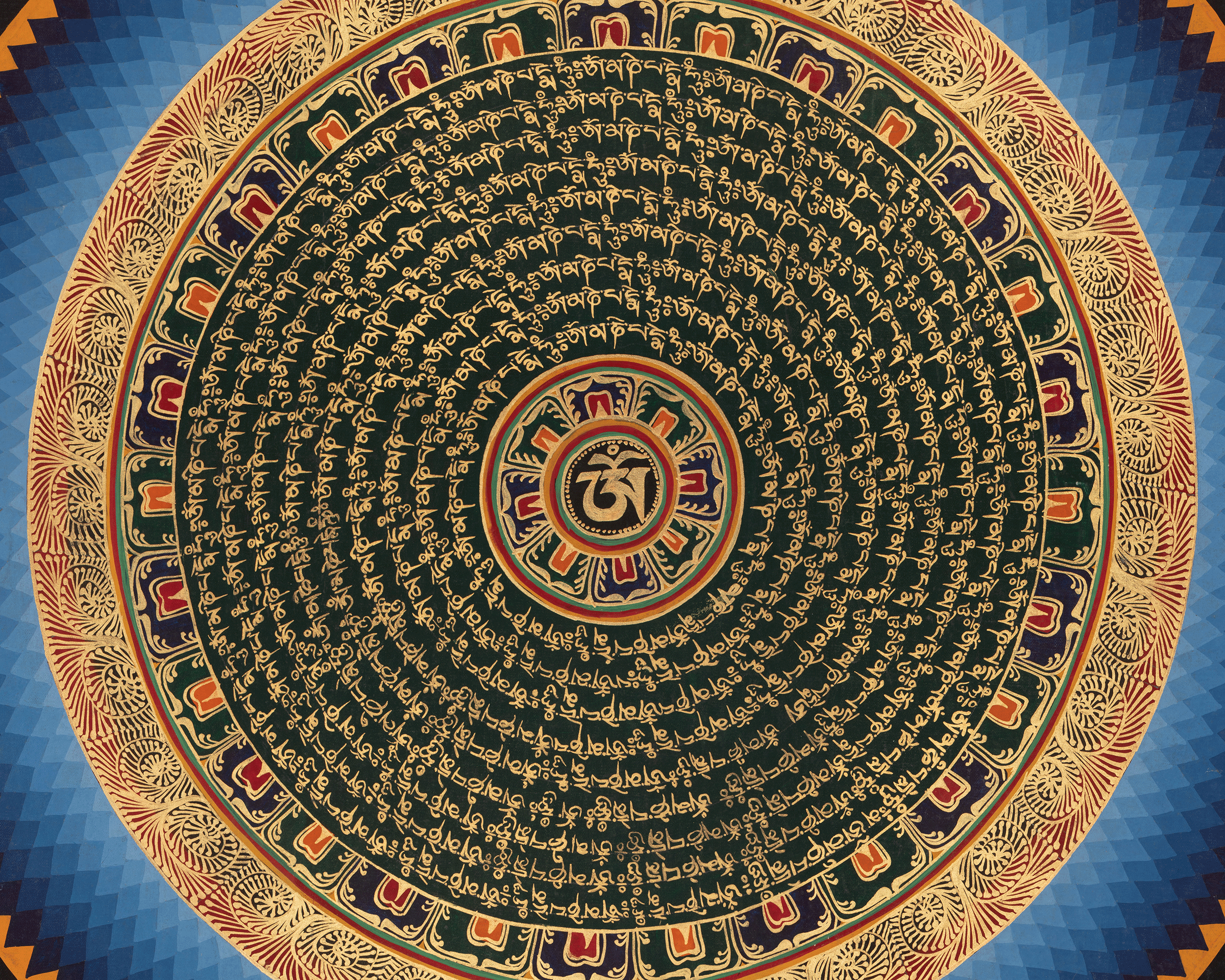 Mantra Mandala Spiritual Thangka | Sacred Mantras and Meditation Altar