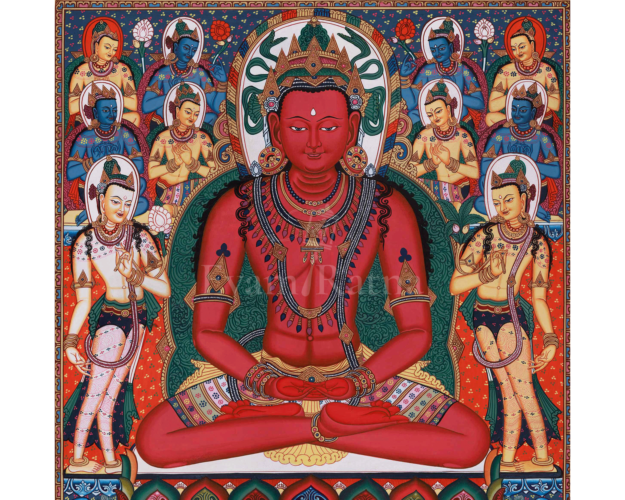 Five Dhyani Buddhas Thangka | A Sacred Representation of the Five Wisdom Buddhas