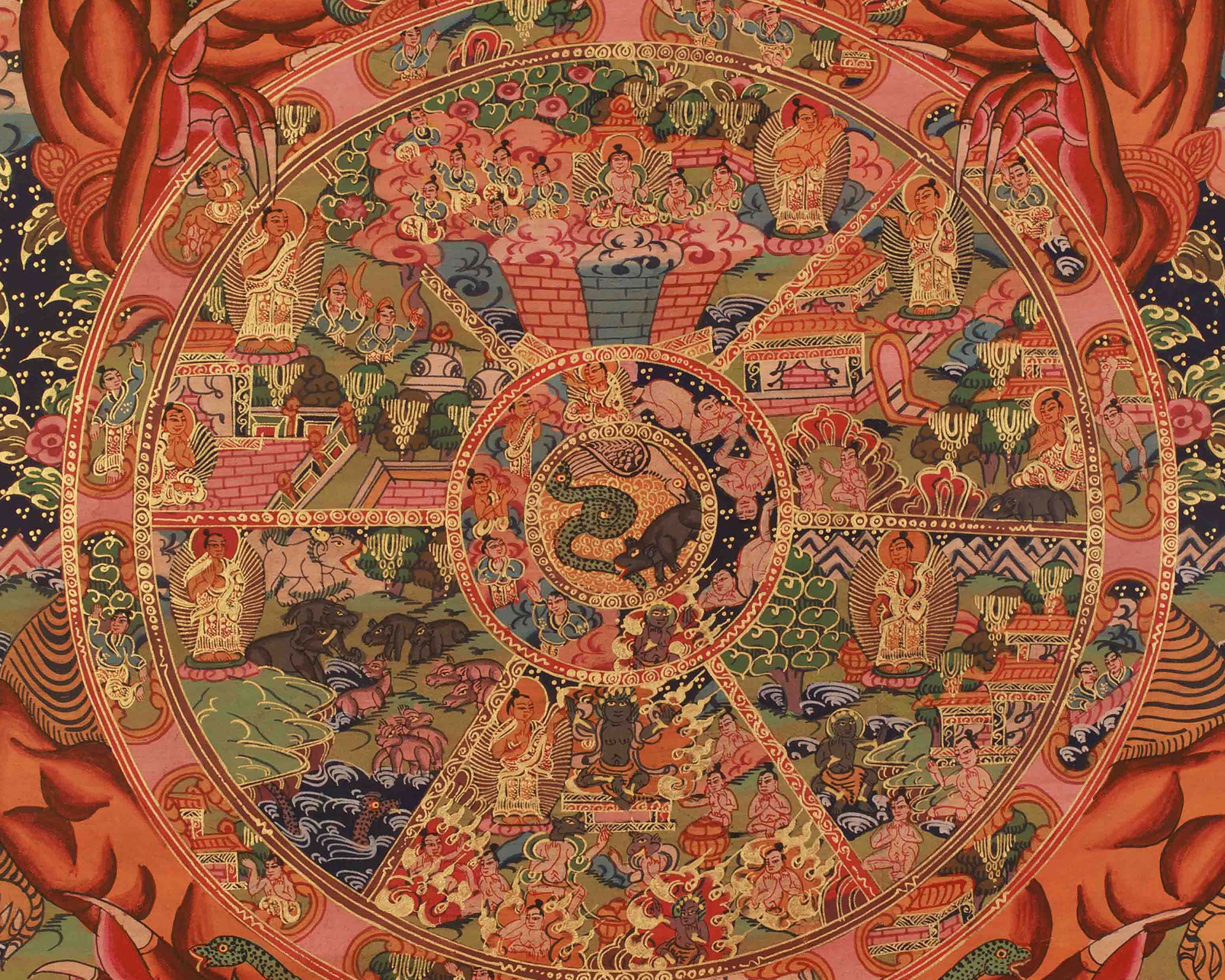 Wheel Of Life Artwork | Traditional Tibetan Bhavachakra Thangka | Buddhist Meditation Altar