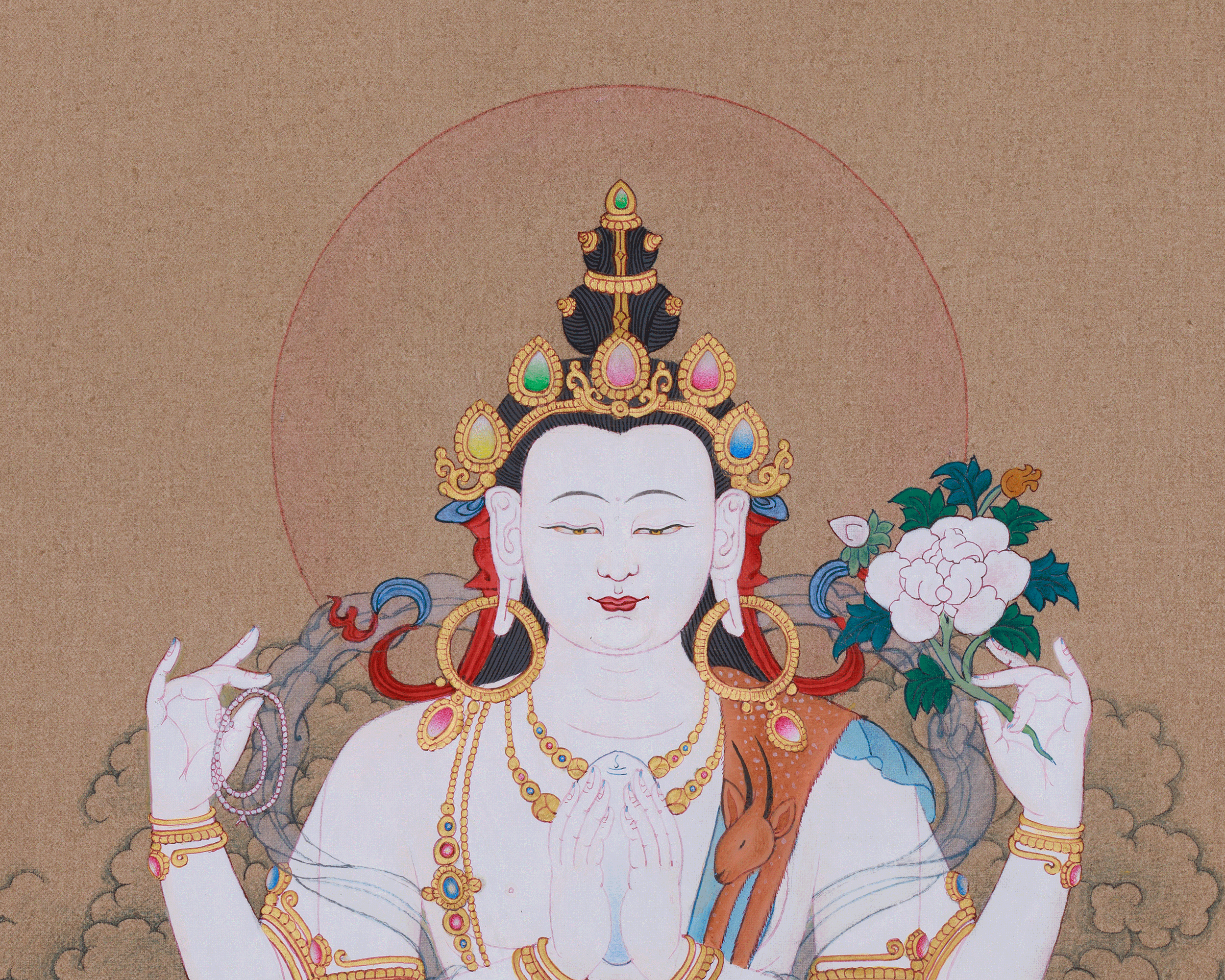 Chenrezig Compassion Buddha Thangka | Symbols of Loving-Kindness and Spiritual Protection