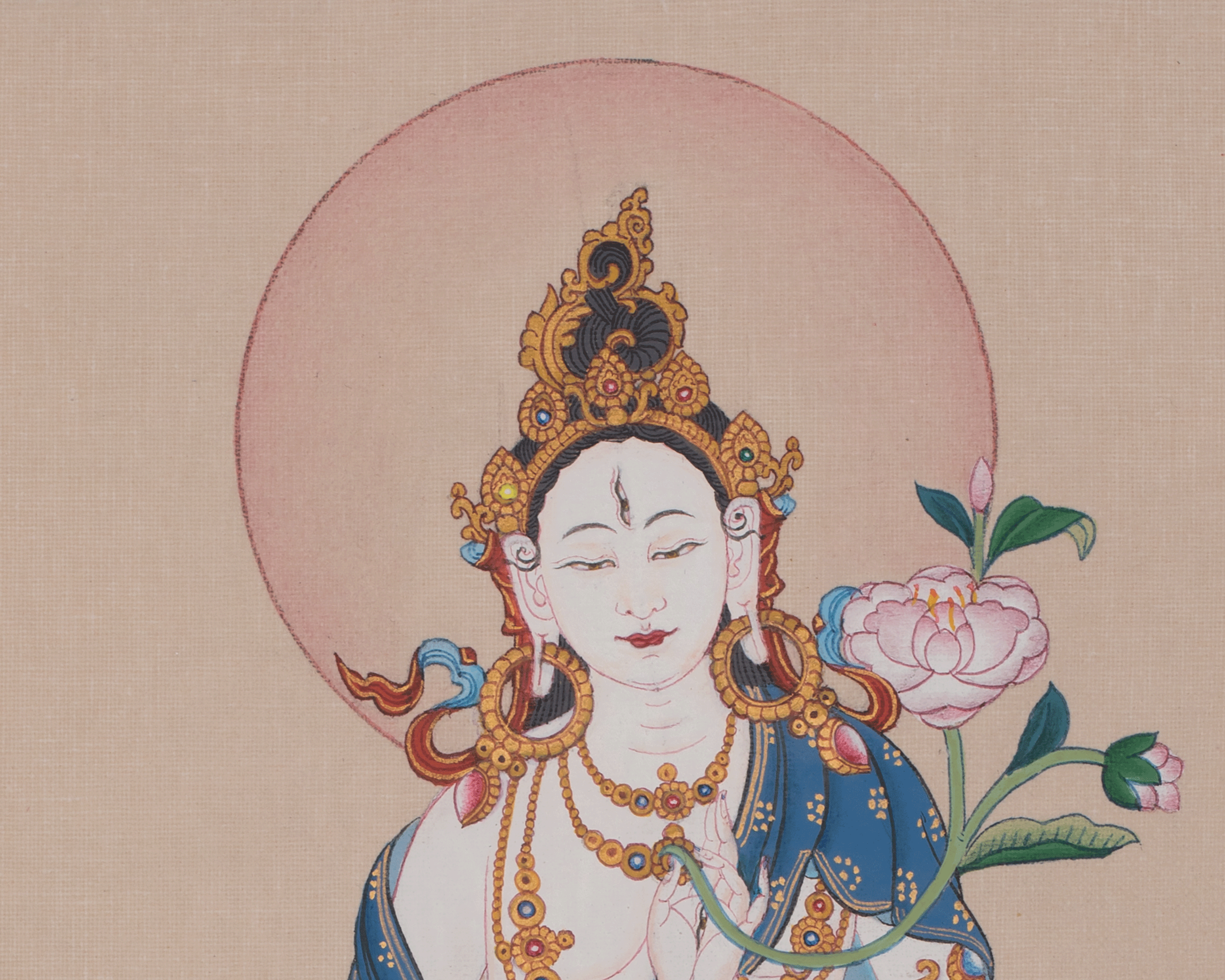 Healing Deity White Tara Art | Tibetan Compassion Artwork | Traditional Thangka
