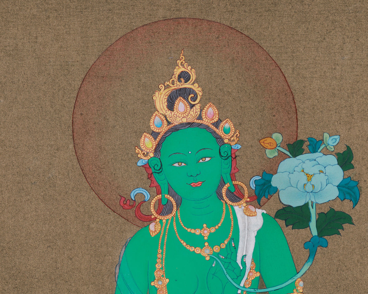 Traditional Green Tara Thangka | Buddhist Art of Compassion and Swift Protection