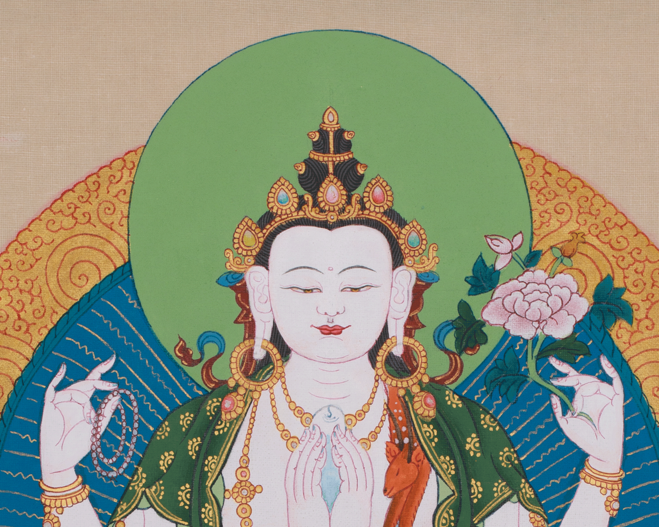 Sacred Four-Arms Avalokiteshvara Artwork | Bodhisattva of Compassion and Protection