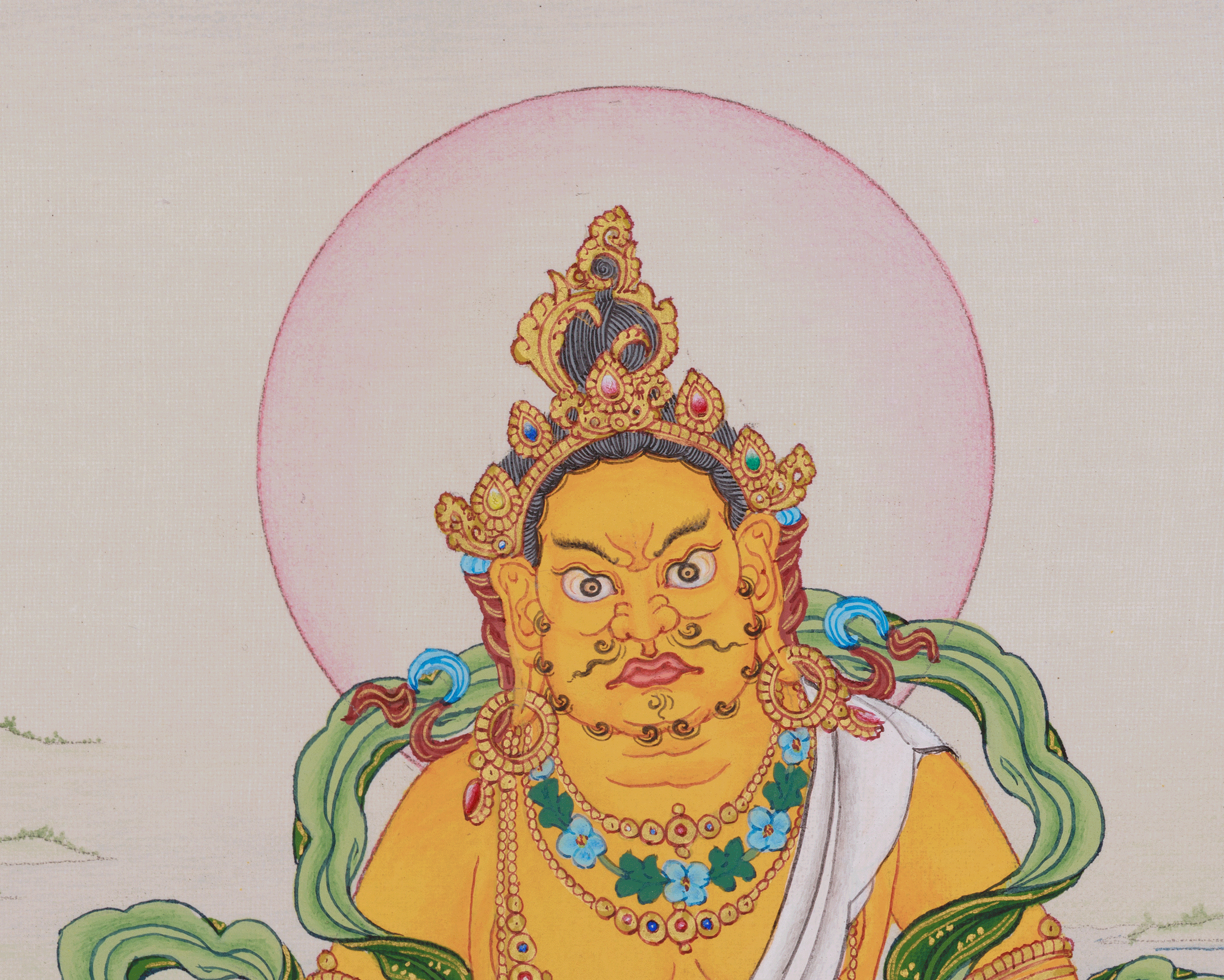 Hand-Painted Yellow Dzambhala Thangka | The Buddha of Prosperity and Fortune