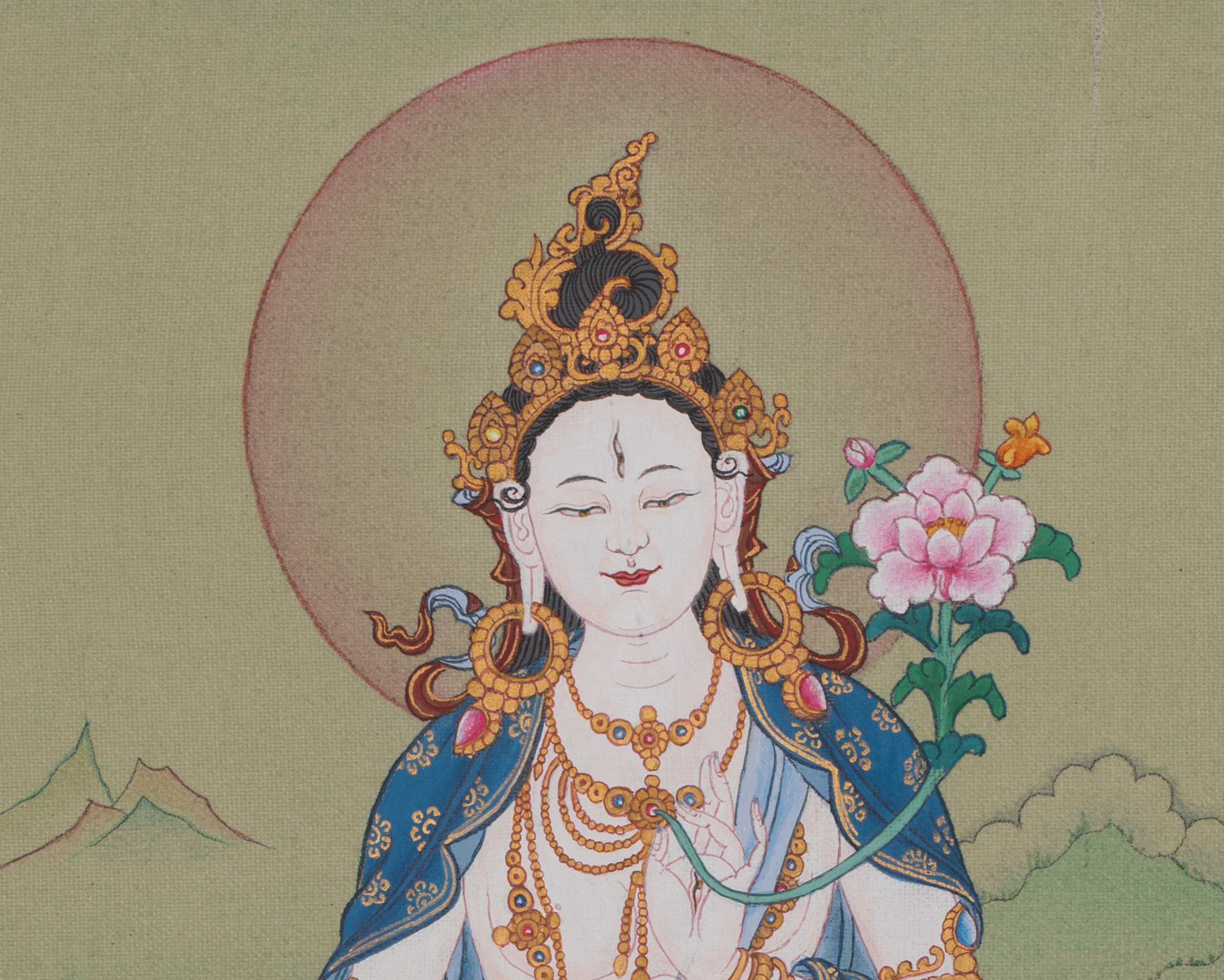 White Tara Compassion Symbol Thangka | Seven Eyed Deity | Himalayan Artwork