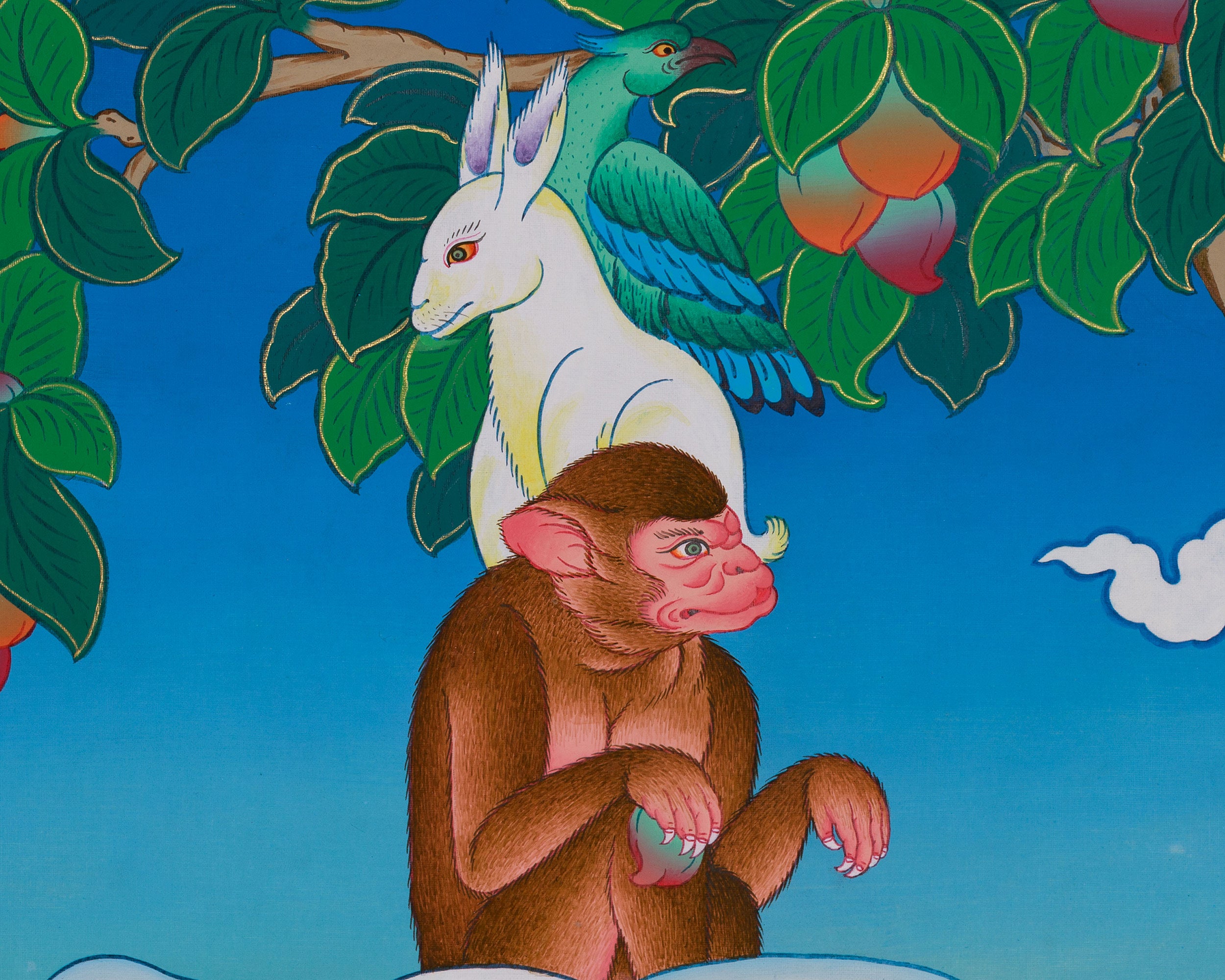 Original Hand-Painted 4 Harmonious Animals | Tibetan Art of Unity & Balance