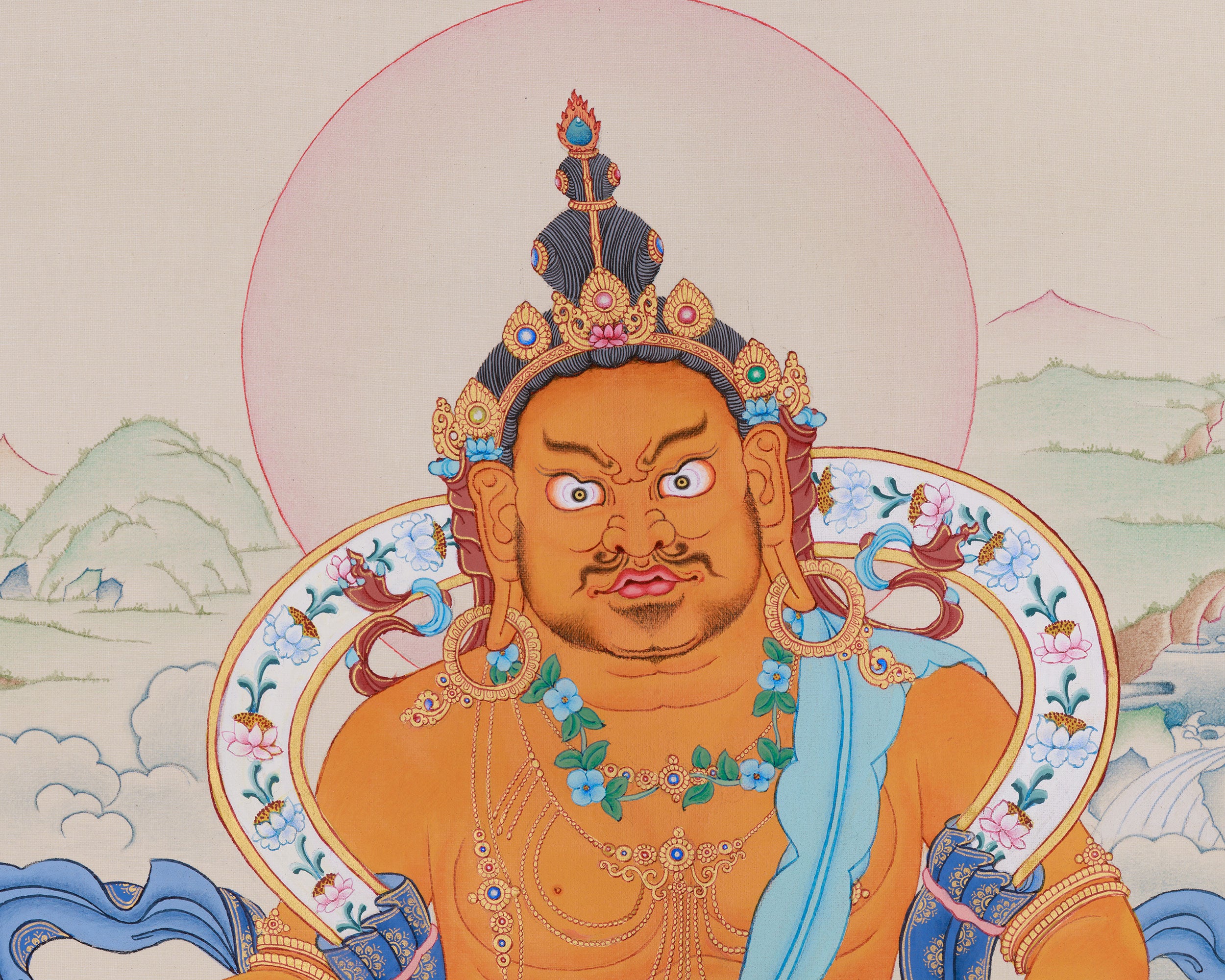 Traditional Thangka of Yellow Dzambhala | Tibetan Buddha Art for Prosperity