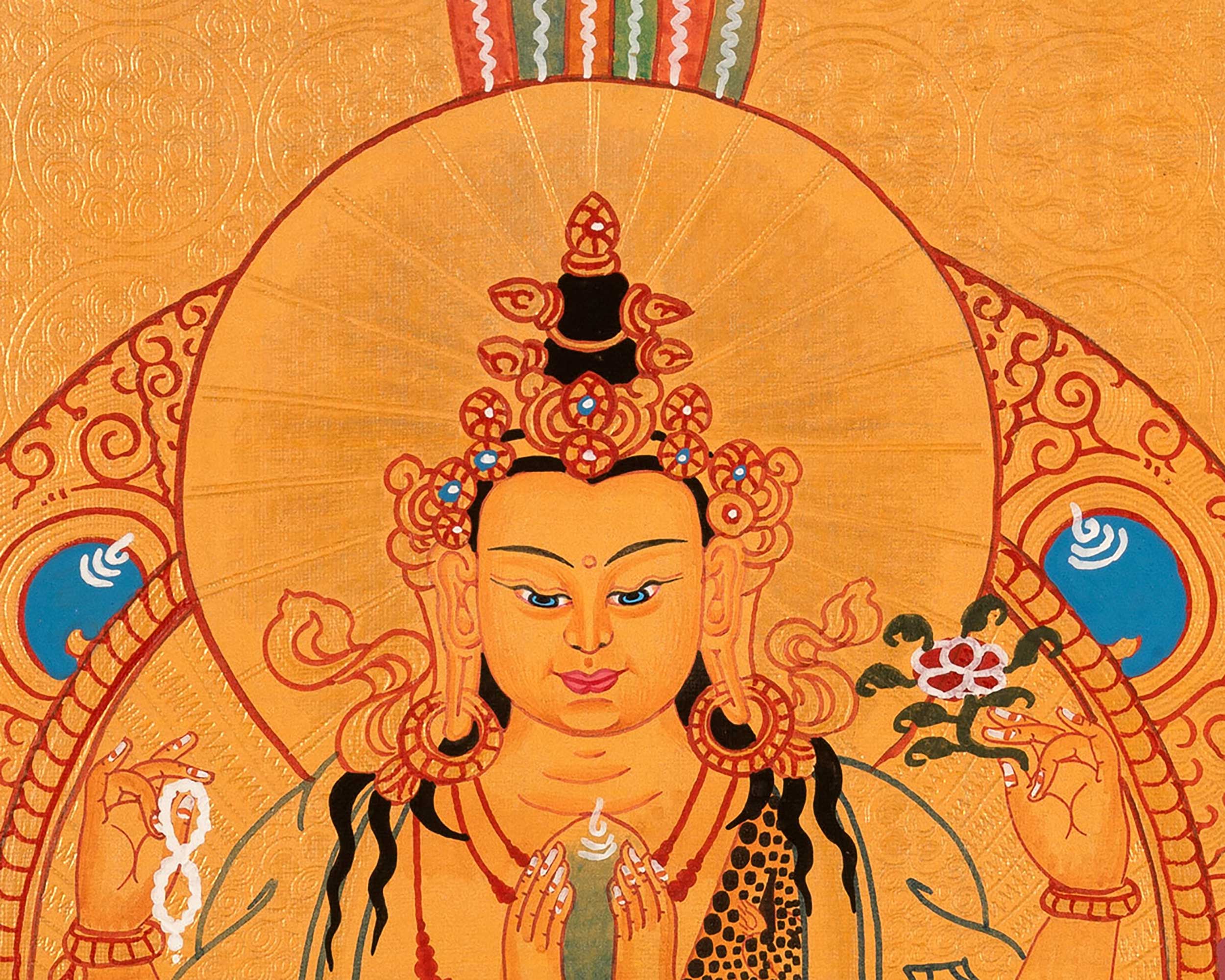 Sacred Thangka of Four-Armed Chenrezig | Tibetan Bodhisattva of Compassion
