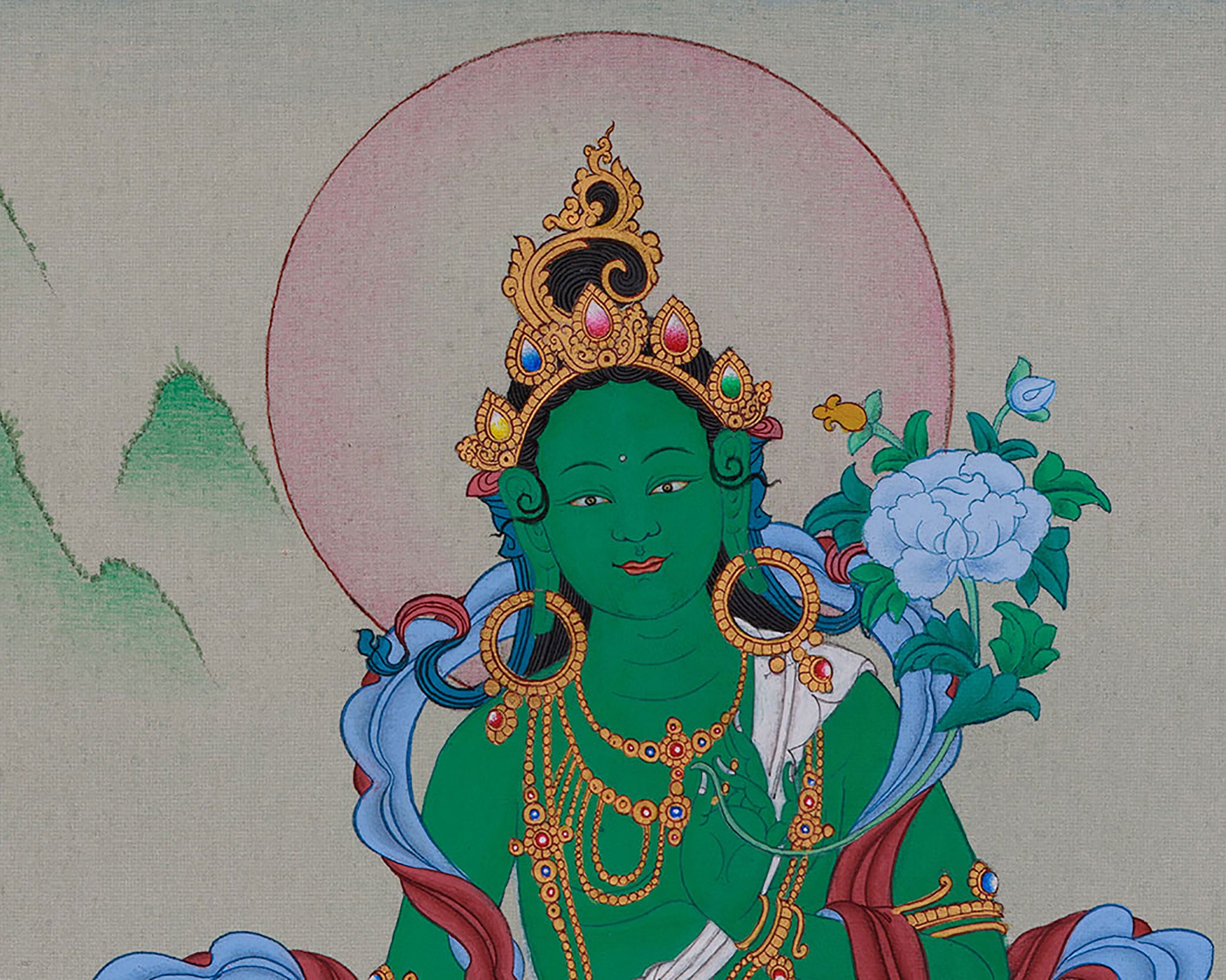 Hand-Painted Tibetan Arya Tara | Embodiment of Compassion and Swift Protection