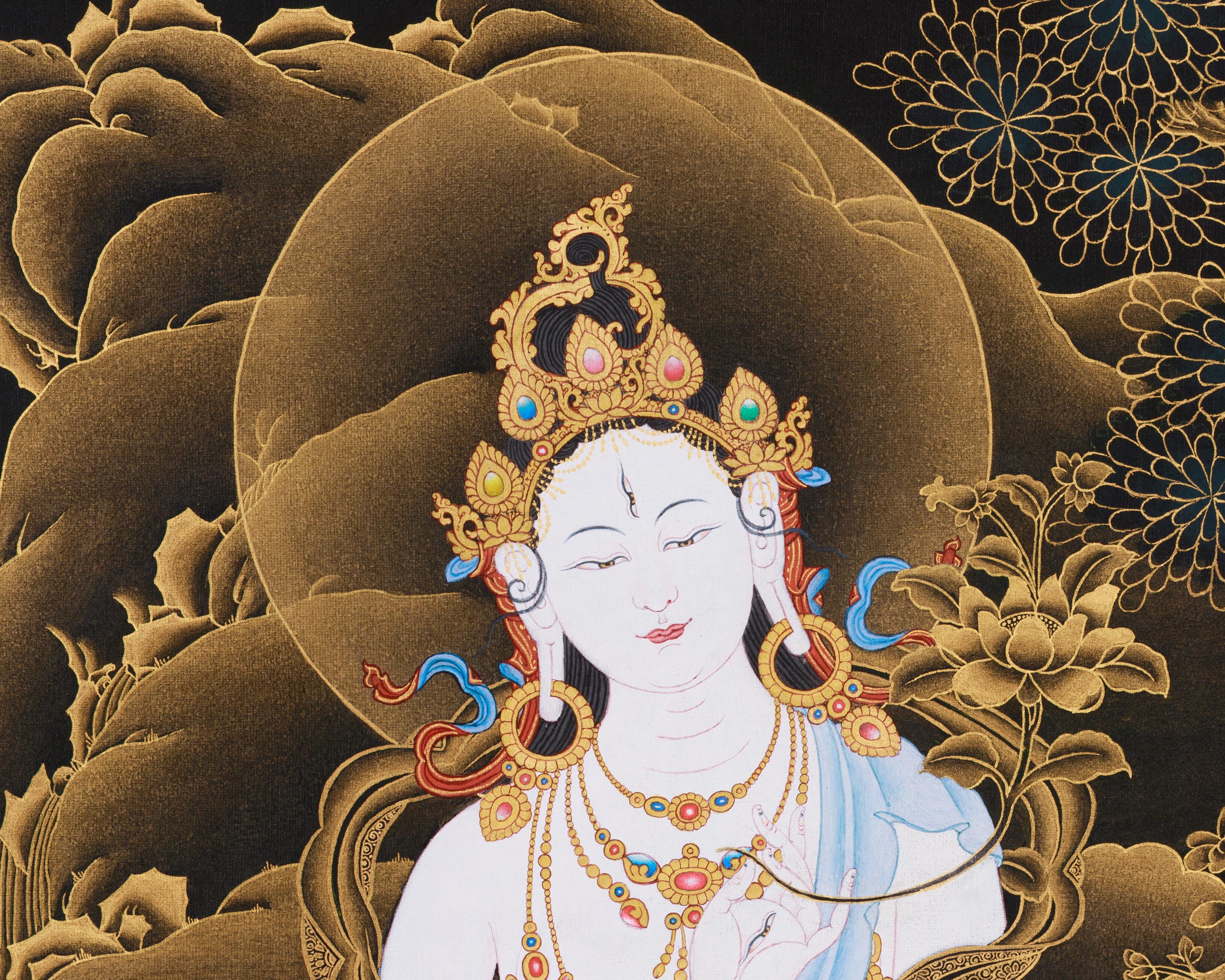 Premium White Tara Bodhisattva Painting | Divine Mother of Healing and Longevity