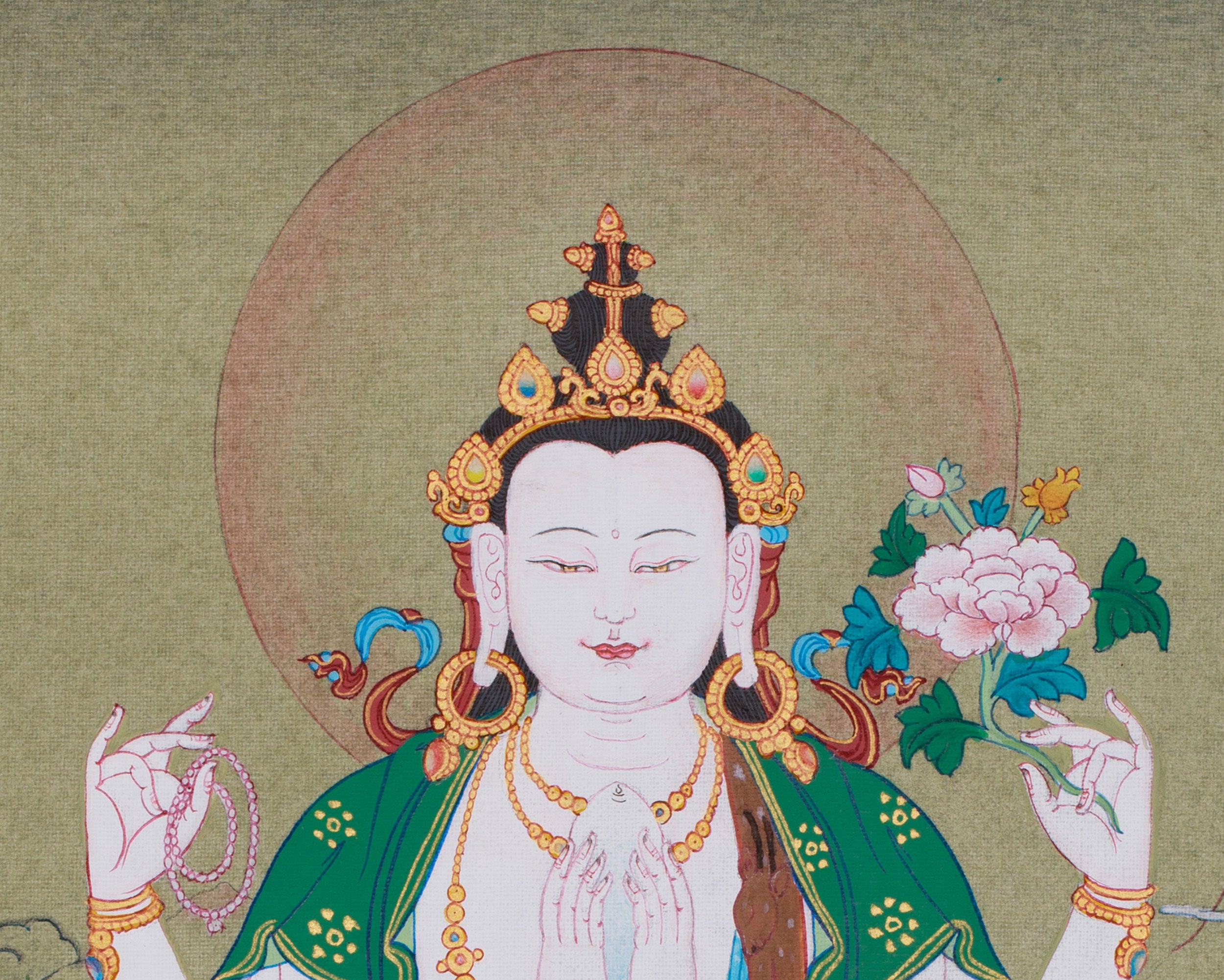 12 Inch Chenrezig Buddha Thangka | Embodiment of Infinite Compassion