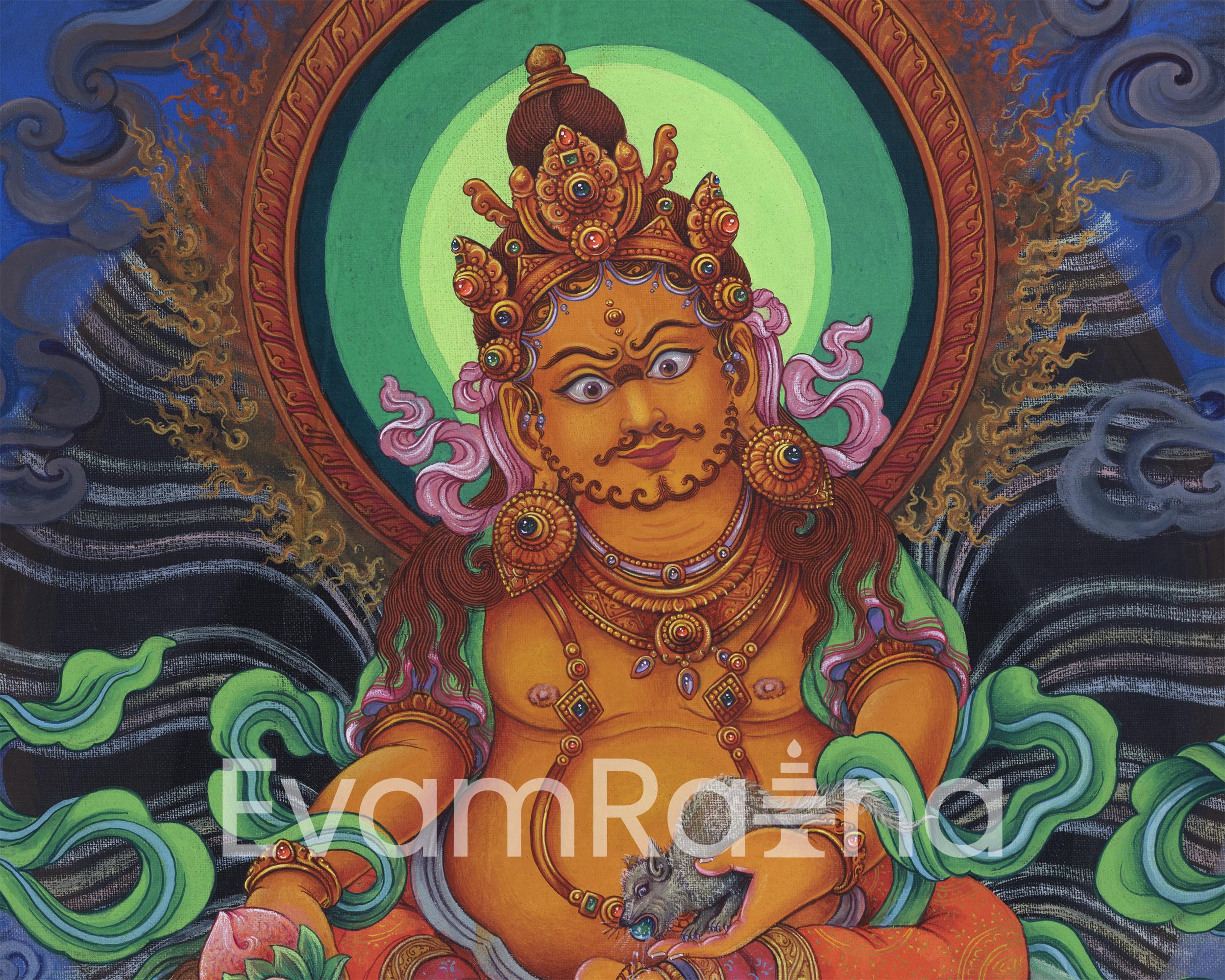 The God Of Wealth, Jambhala Thangka Print | High-Quality Pauba Canvas Print Of Buddhist Wealth Deity