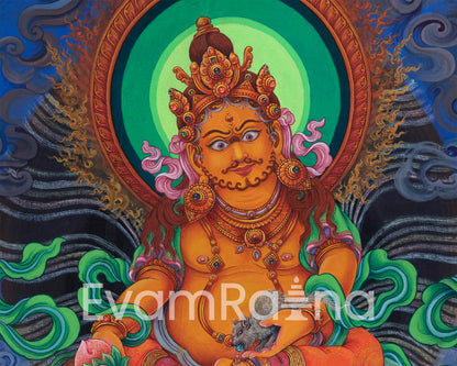 The God Of Wealth, Jambhala Thangka Print | High-Quality Pauba Canvas Print Of Buddhist Wealth Deity