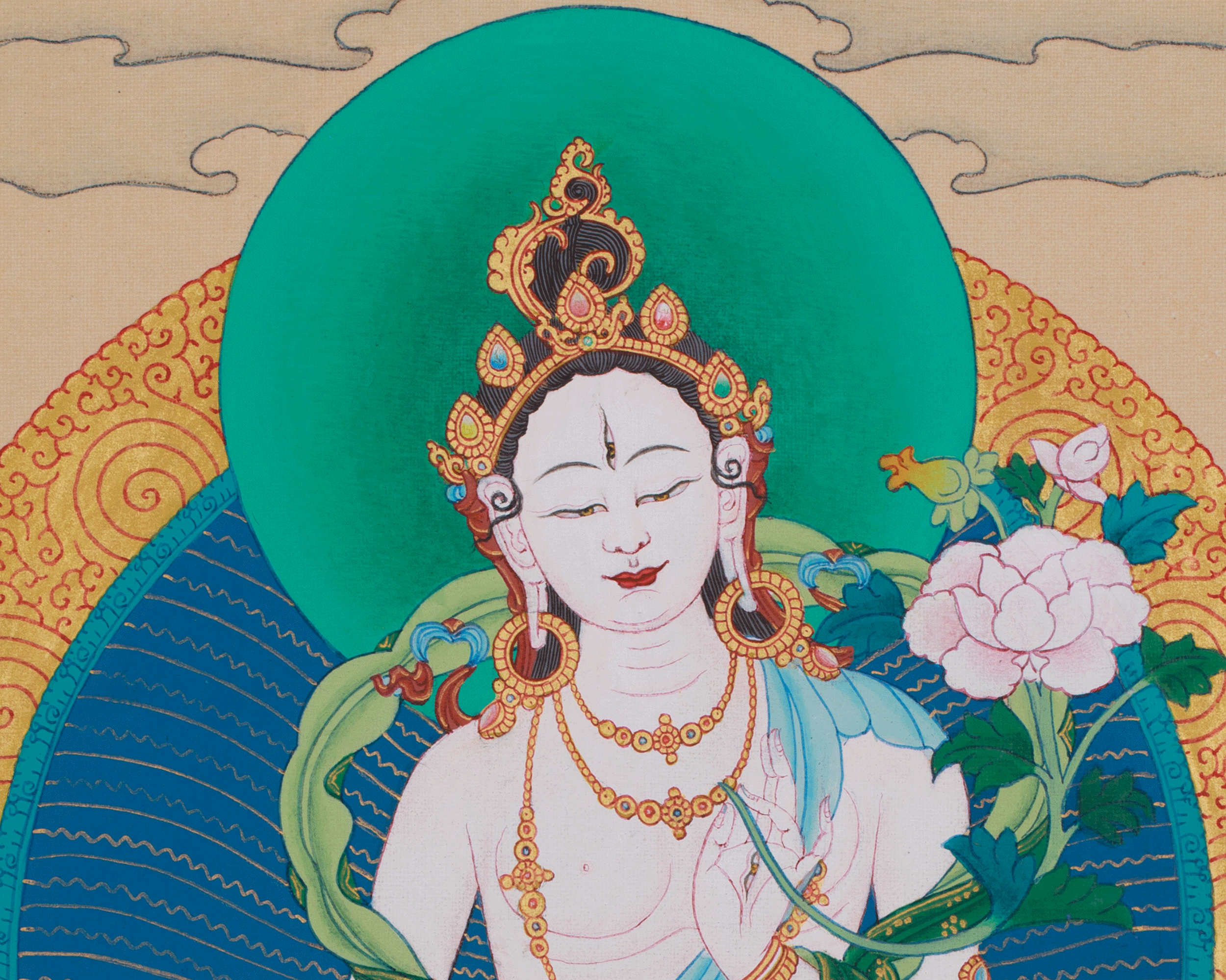 Buddhist White Tara Healing Thangka | A Sacred Thangka of Compassion