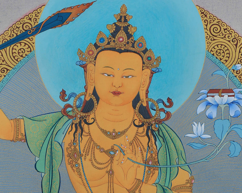 Buddhist Art: The Manjushri Thangka Print | Marvelous Manjushree Wall Decor | Tibetan Buddhism Art