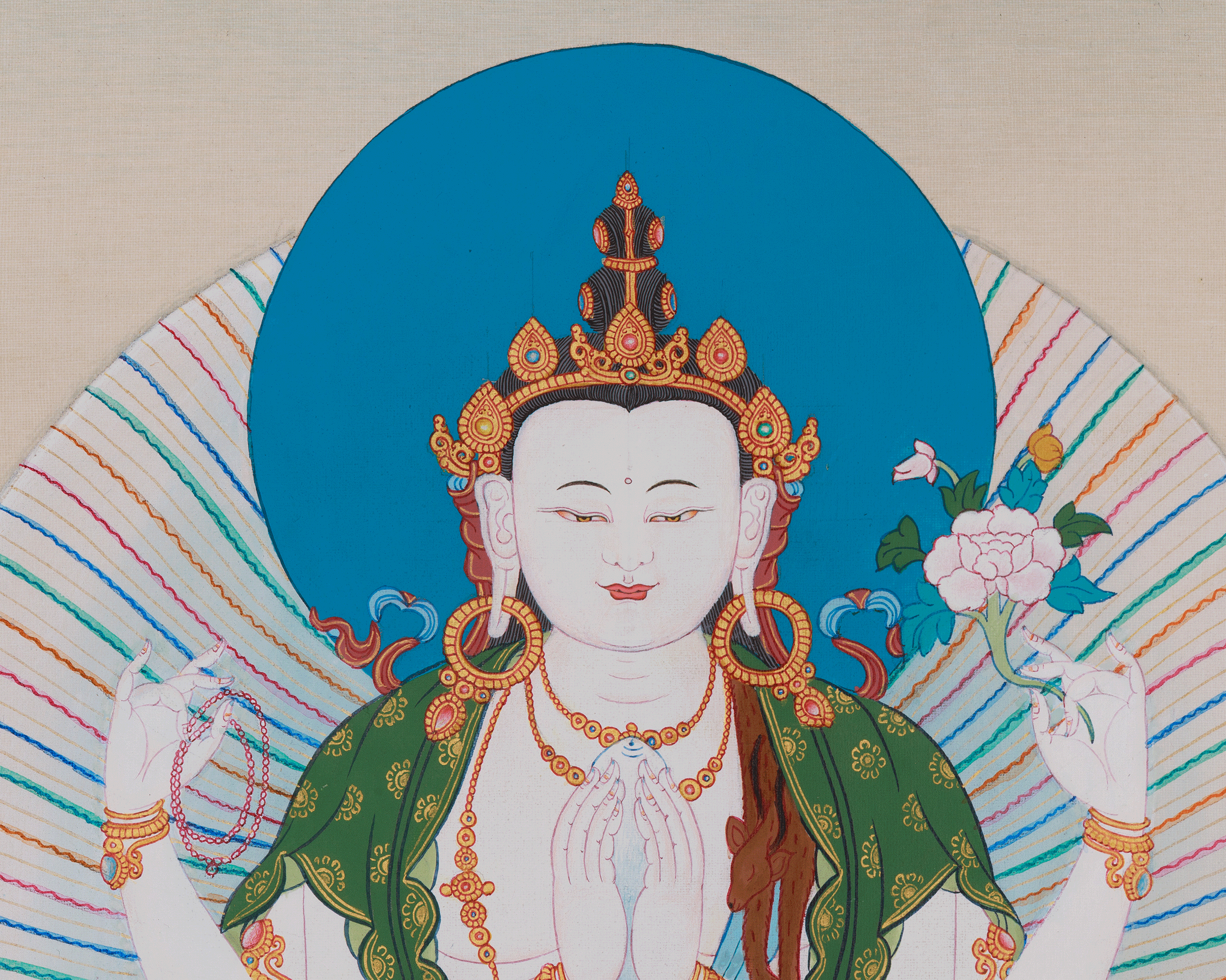 Chenrezig With Great Bodhisattvas Thangka | Wisdom Deity Manjushri | Vajrapani Art