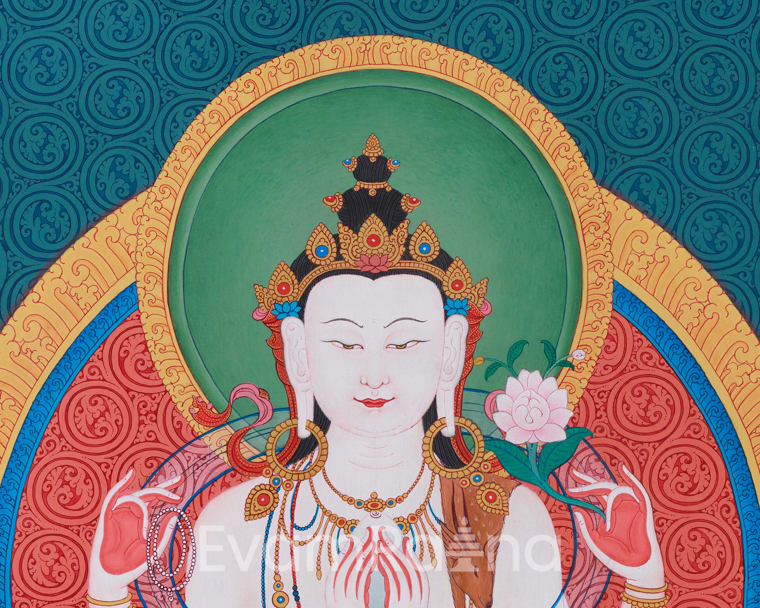 Tibetan Chenrezig Artwork | Hand-Painted Thangka of the Compassionate Bodhisattva