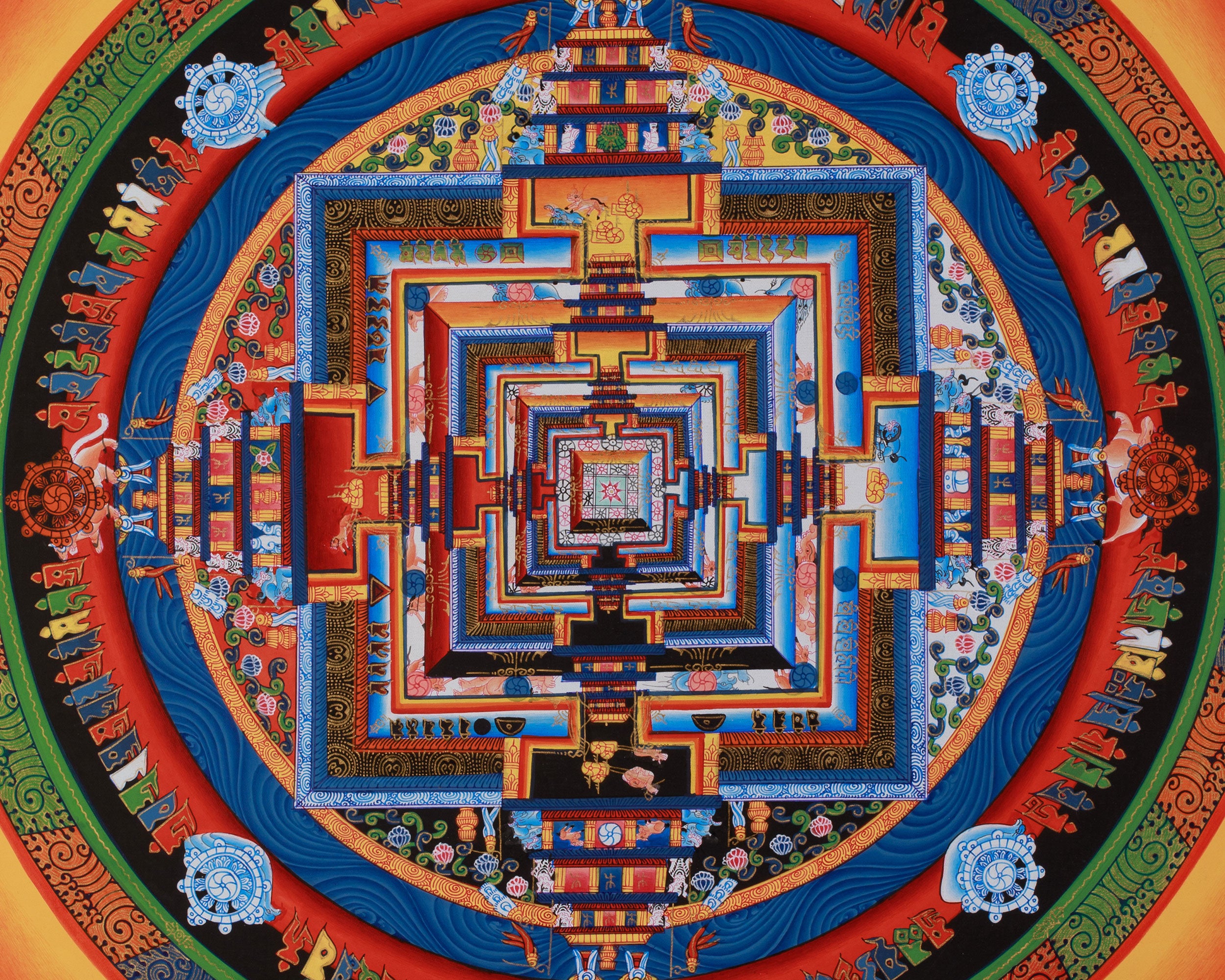 Himalayan Artwork of Kalachakra Mandala | Hand-Painted Buddhist Mandala Thangka