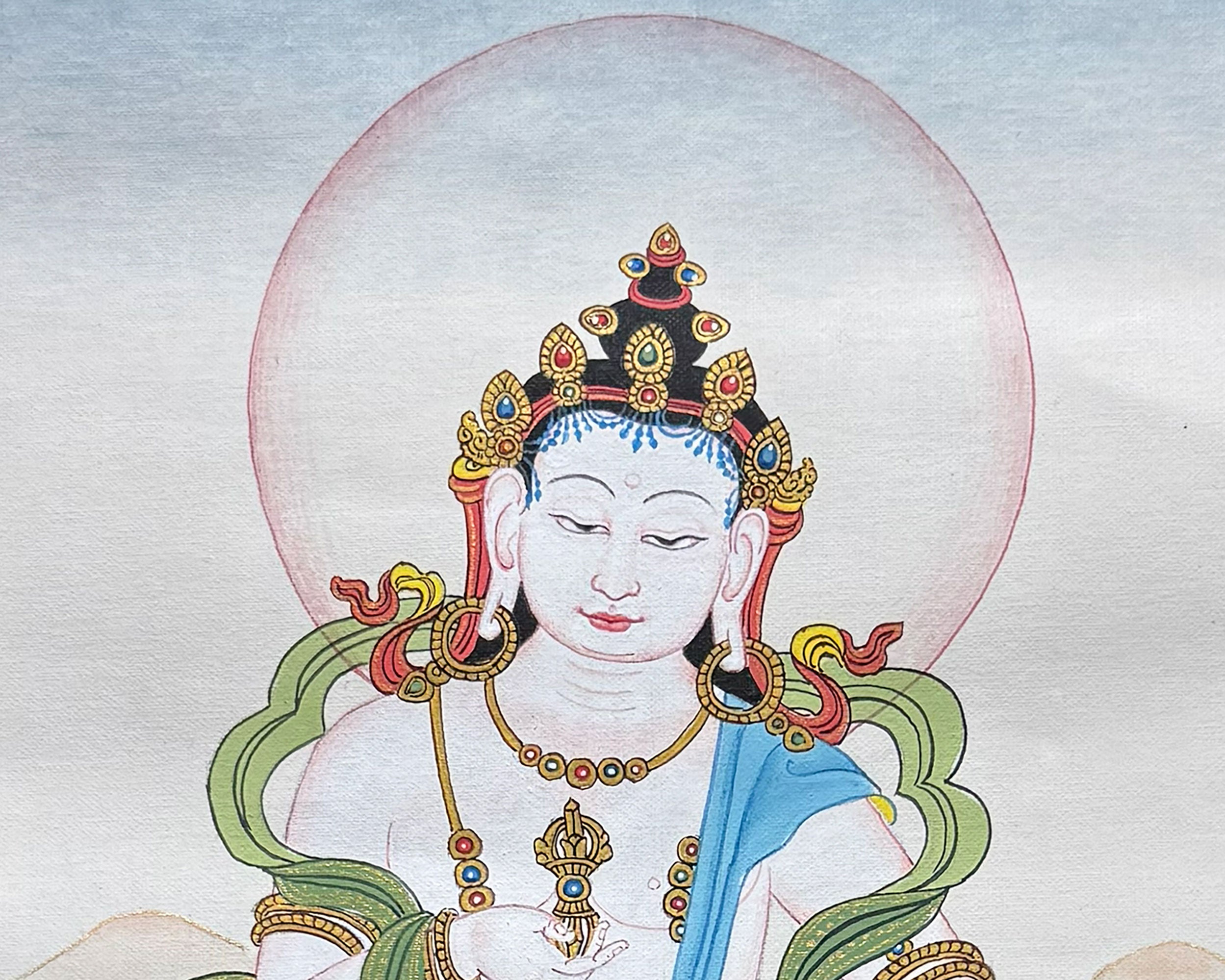 Traditional Vajrasattva Thangka With Brocade | Symbol of Purity, Healing, and Inner Transformation
