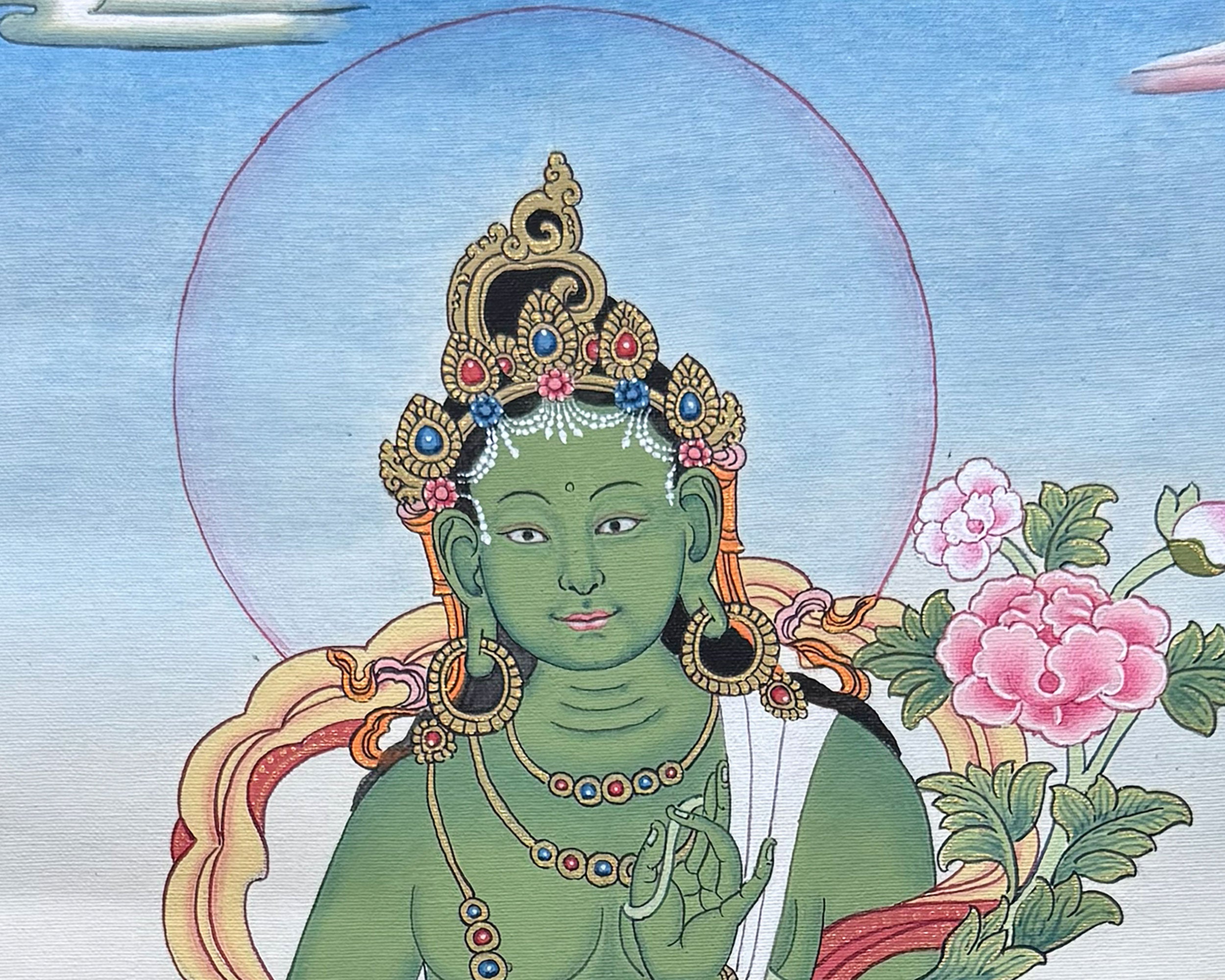 Divine Green Tara Thangka With Brocade | Compassion and Protection Deity