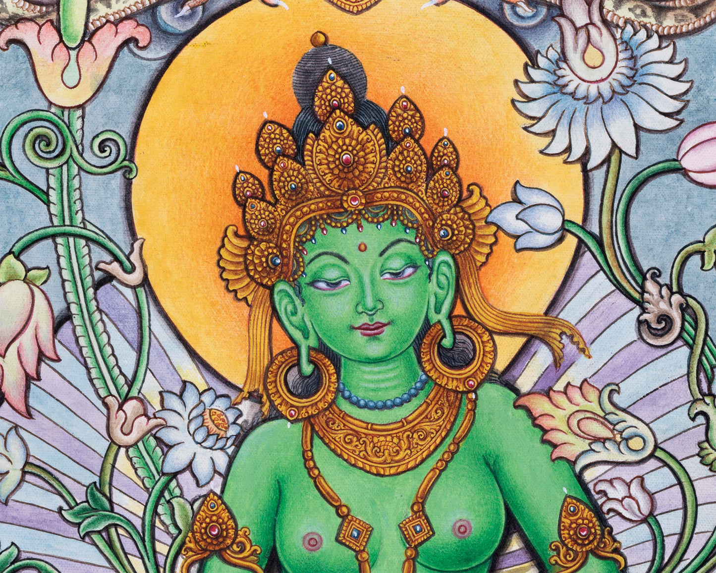 Captivating Newari Pauba Print Of Mother Green Tara Buddha | High Quality Canvas Art Print Of Tara