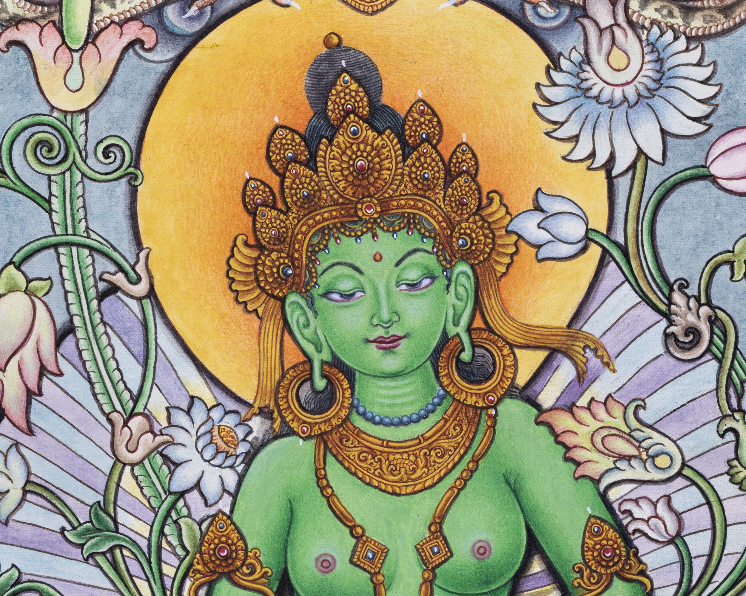 Captivating Newari Pauba Print Of Mother Green Tara Buddha | High Quality Canvas Art Print Of Tara