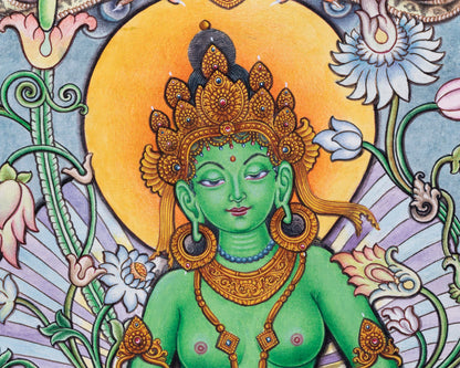 Captivating Newari Pauba Print Of Mother Green Tara Buddha | High Quality Canvas Art Print Of Tara