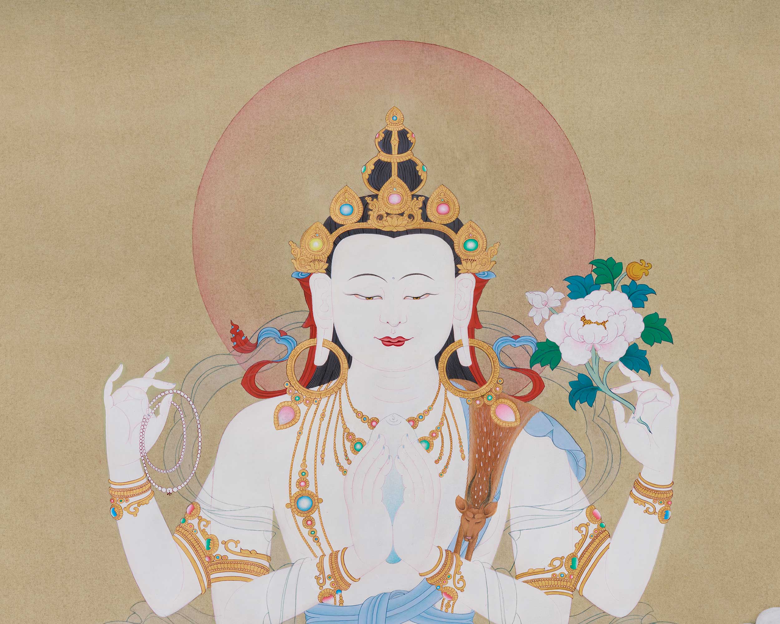 Original Hand-Painted Four-Armed Avalokiteshvara | A Majestic Thangka of Infinite Compassion