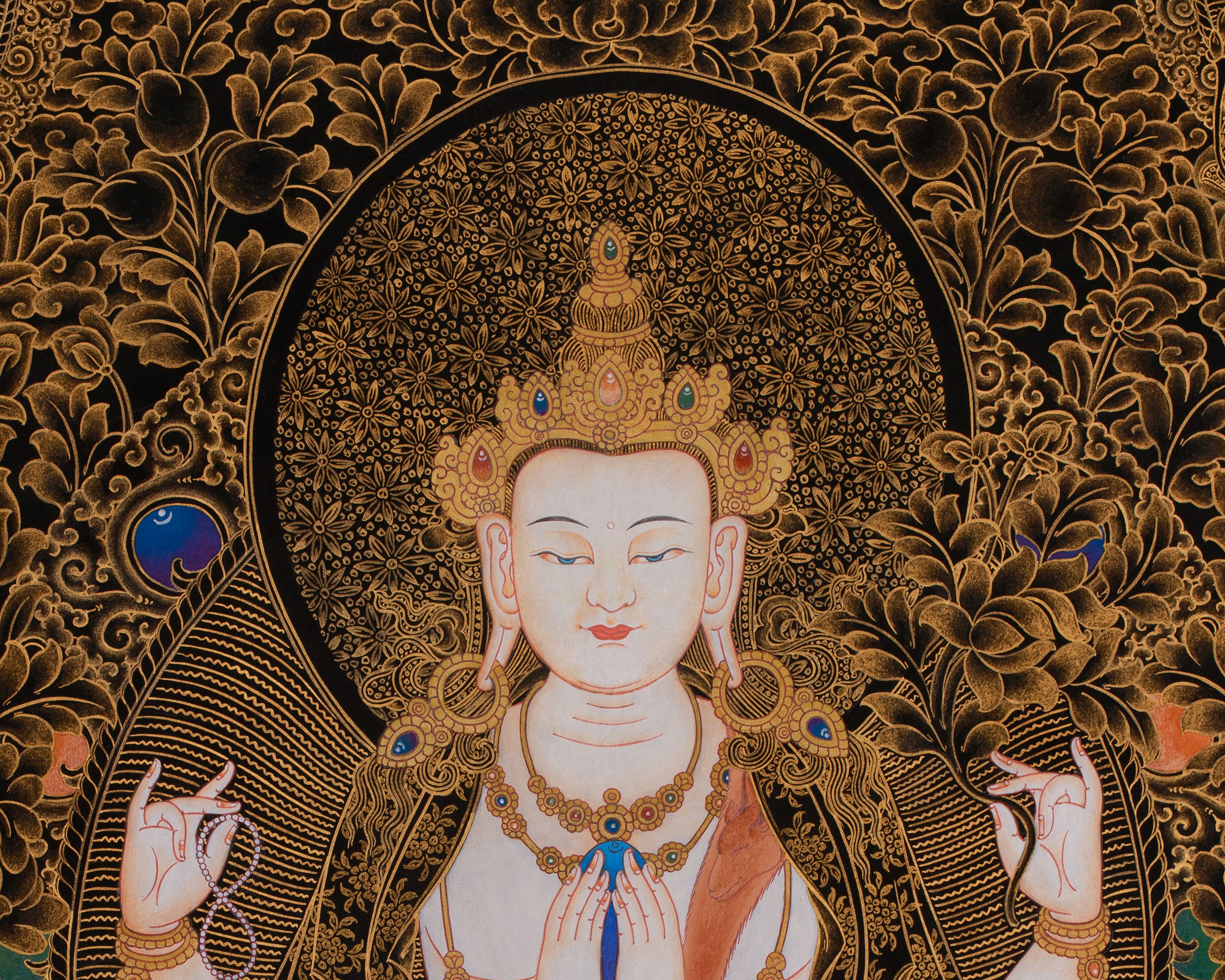 Tibetan Four-Armed Chenrezig Thangka | Compassionate Bodhisattva of Mercy