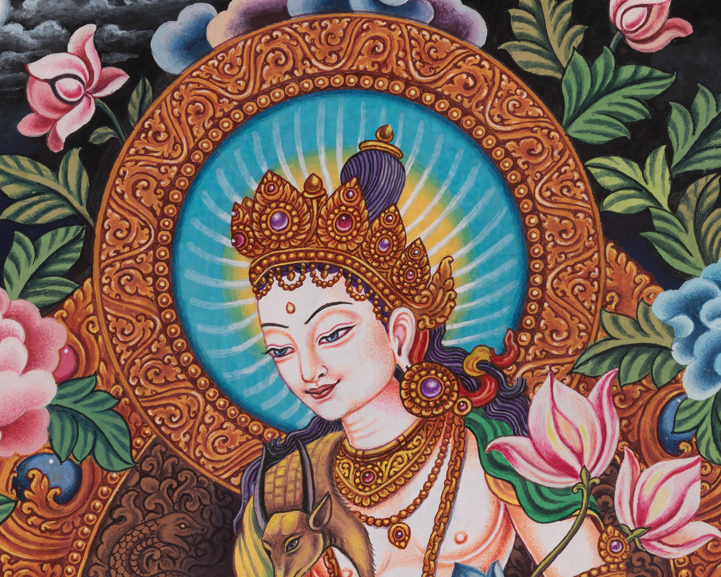 Standing Chenrezig Thangka | Hand-Painted Avalokiteshvara Artwork