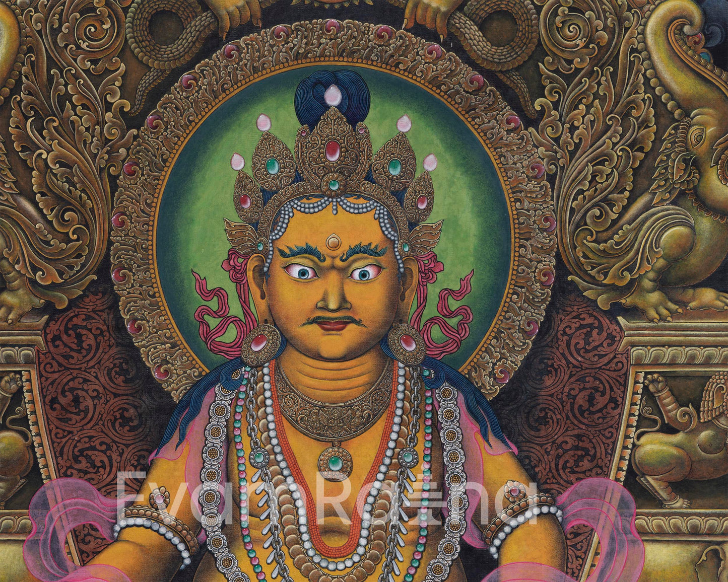 Dzambhala, The Tibetan Deity Of Wealth Nepali Painting| Traditional Newari Giclee Canvas rint