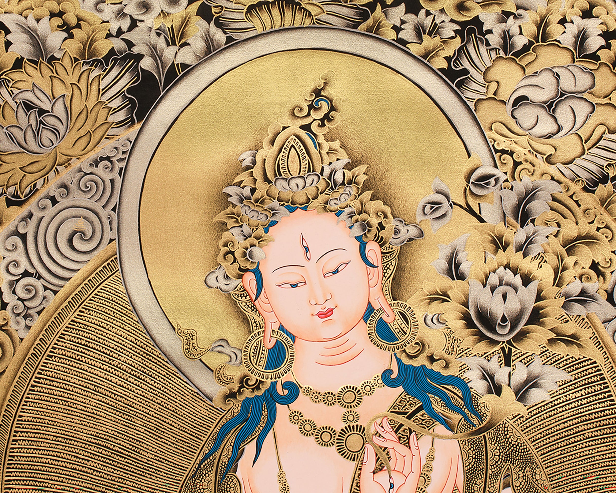 Regal 24K Gold Thangka of White Tara | Ethereal Presence of Goddess Dolma
