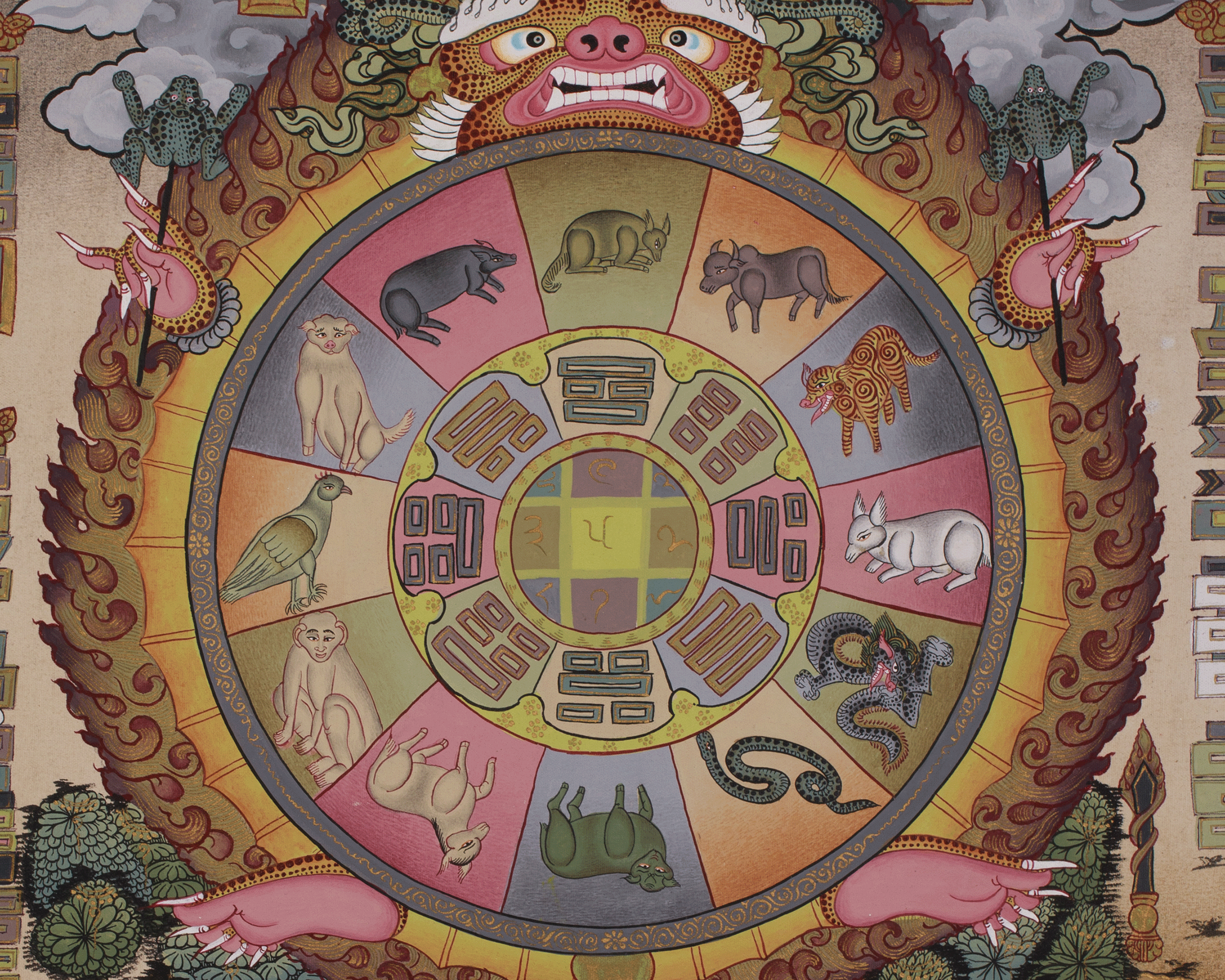 Tibetan Calendar | An Intricate Thangka Depicting the Buddhist Year and Lunar Cycle