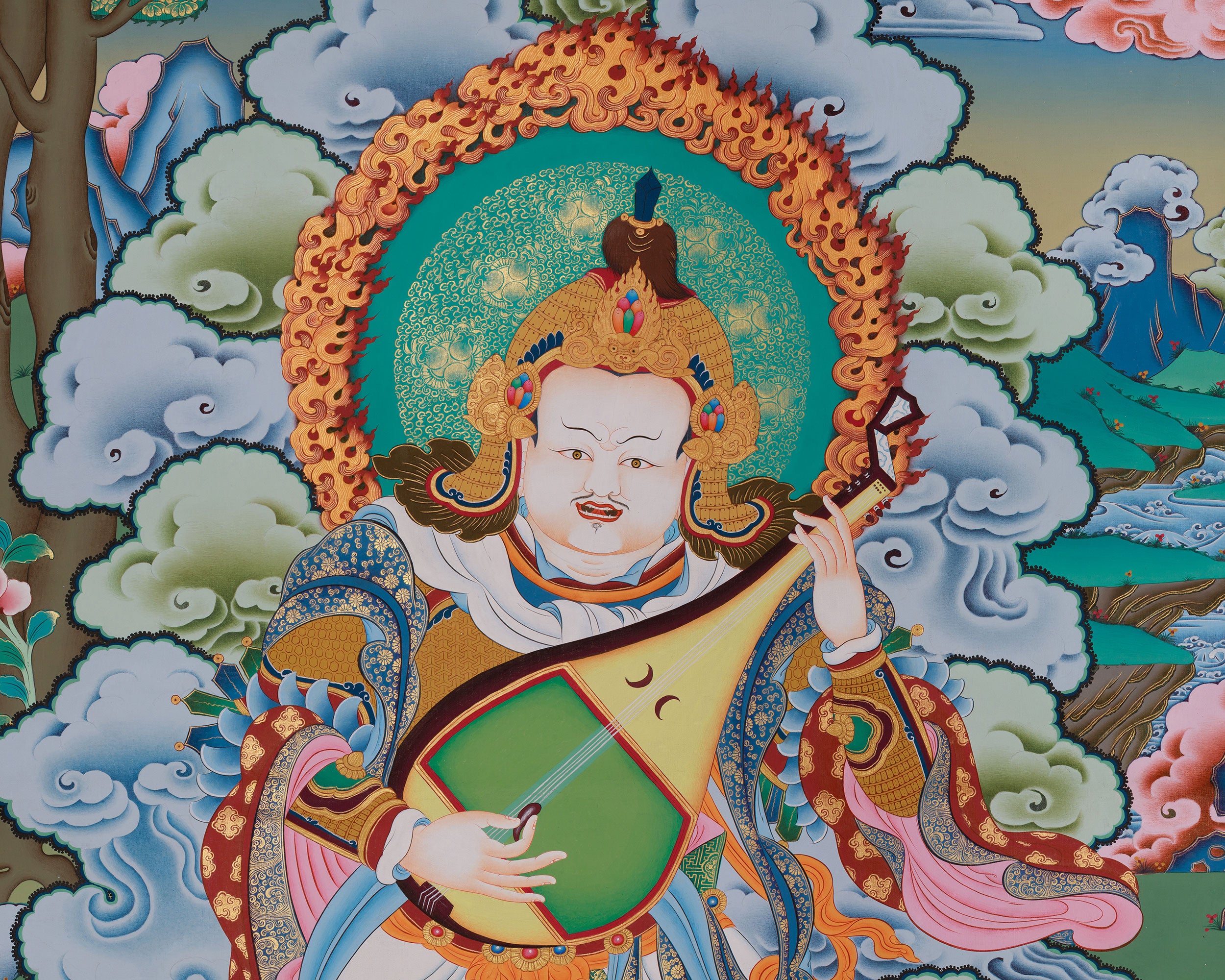 Sacred Thangka of Dhritarashtra | Heavenly King of the East