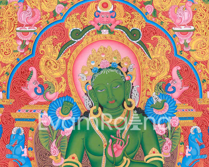 Green Tara Thangka Print | Himalayan Wall Decor | Goddess Of Compassion