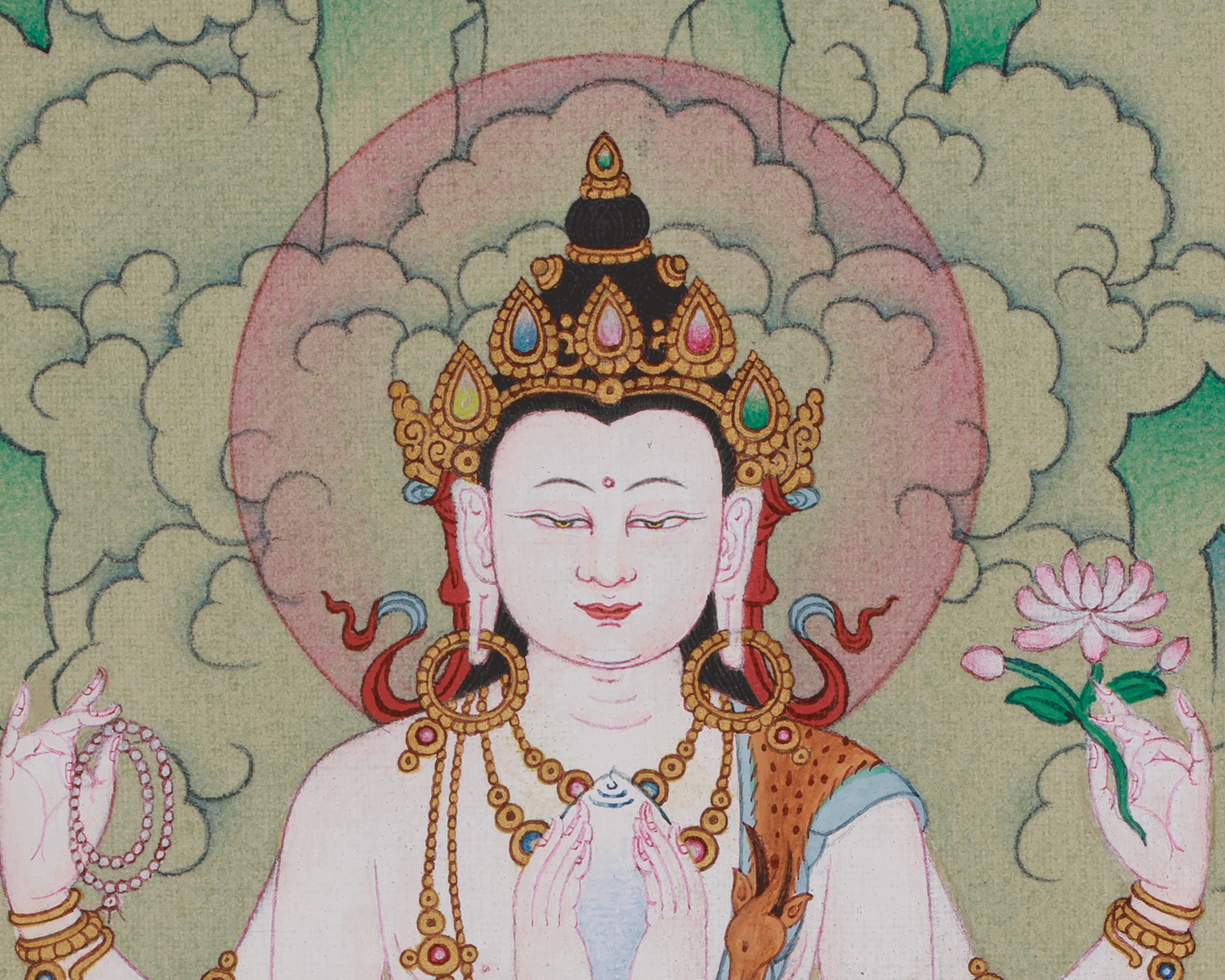 Chenrezig Buddhist Art | Sacred Compassion Buddha | Avalokiteshvara Thangka