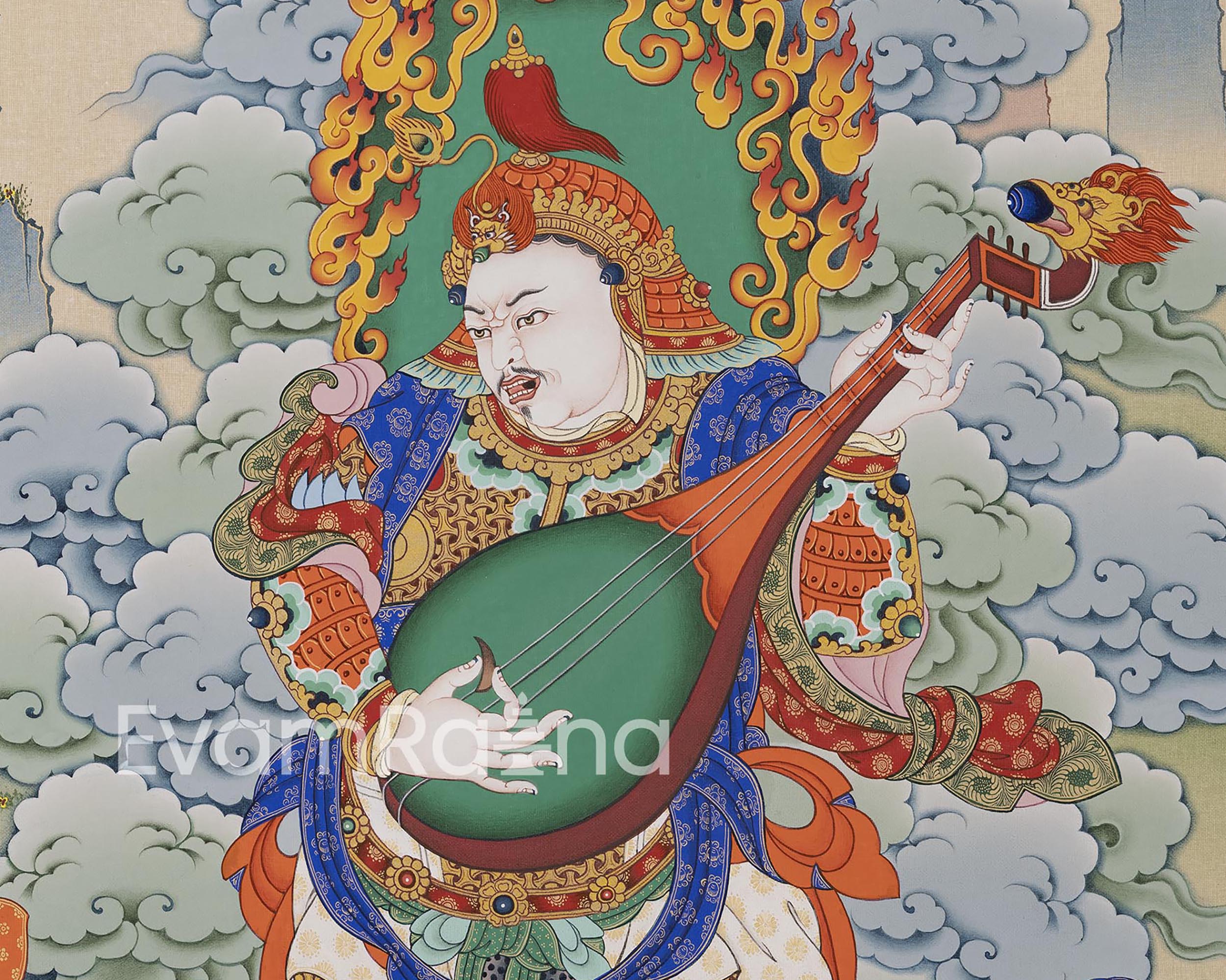 Traditional Canvas Art Of Dhritarashtra Uvacha | Four Guardian Kings, Celestial Musicians