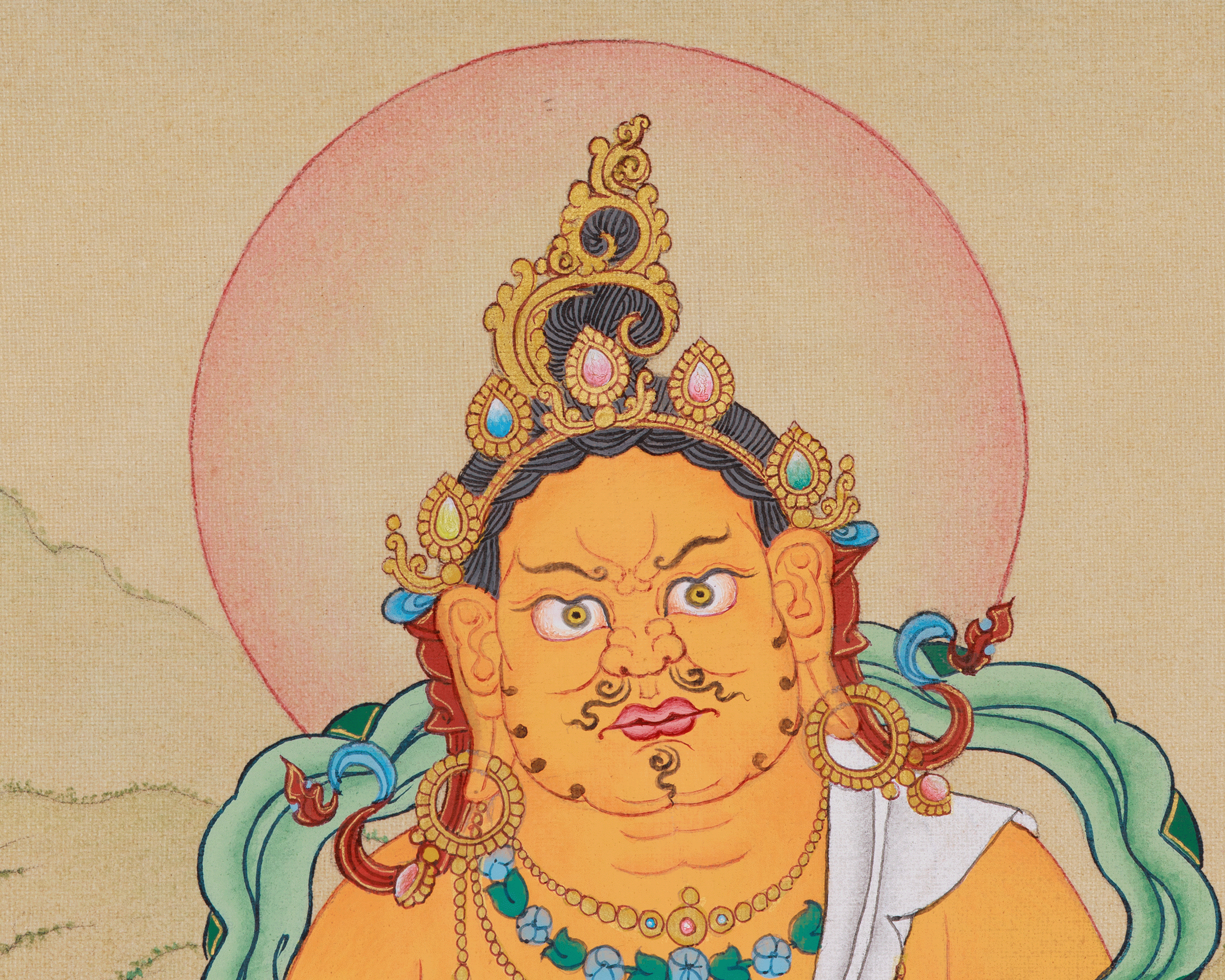 Original Hand-Painted Dzambhala Thangka, Guardian of Prosperity | For Abundance