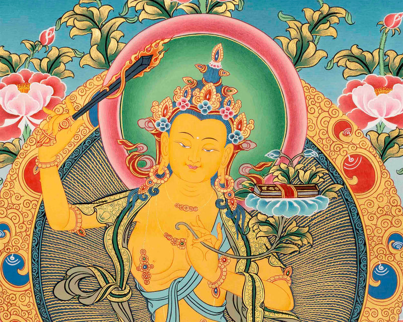 Hand Painted Manjushree Bodhisattva Thangka | Traditional Buddhist Art