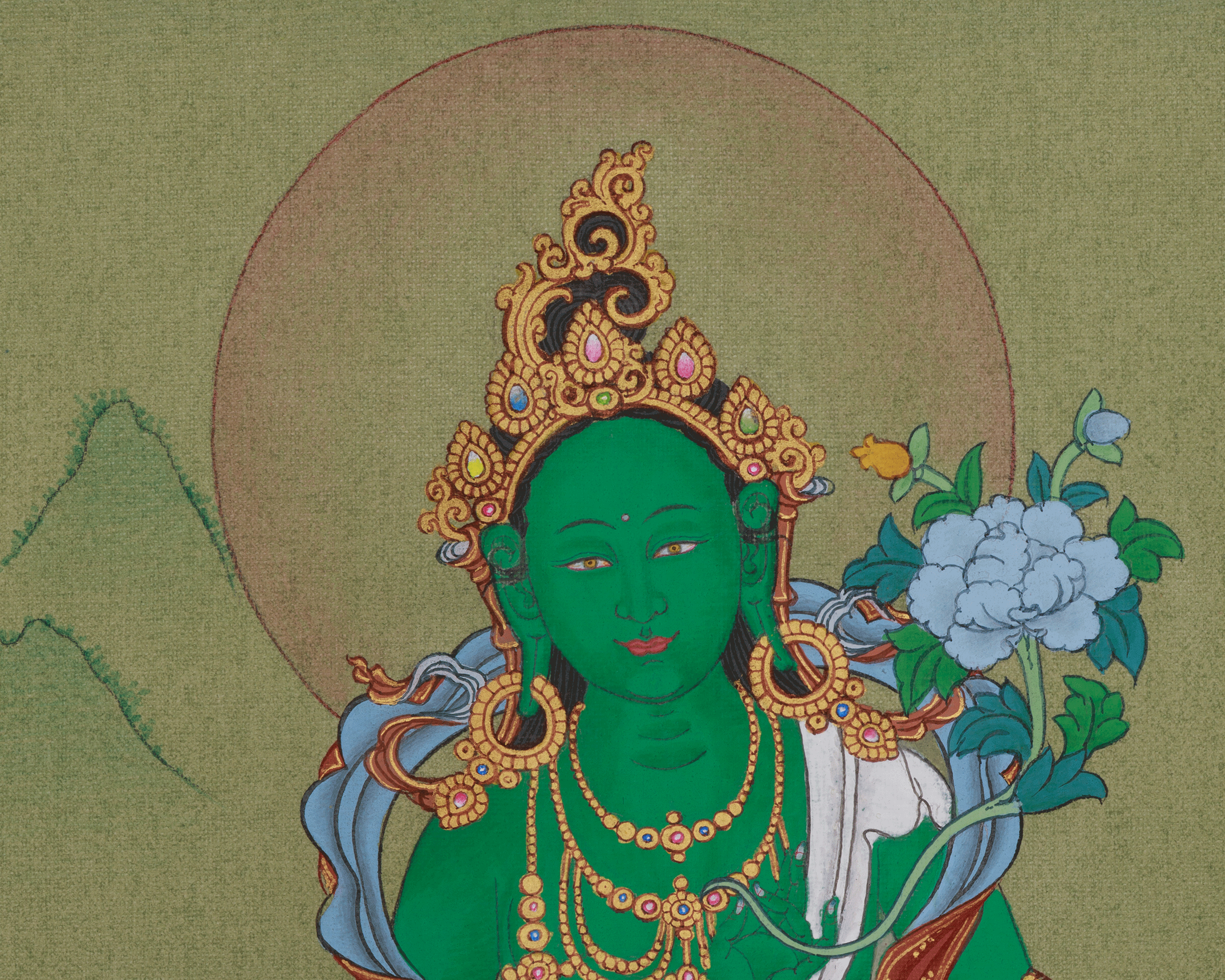 Tibetan Thangka of Shyama Tara | Embodiment of Compassion and Swift Aid | Green Tara