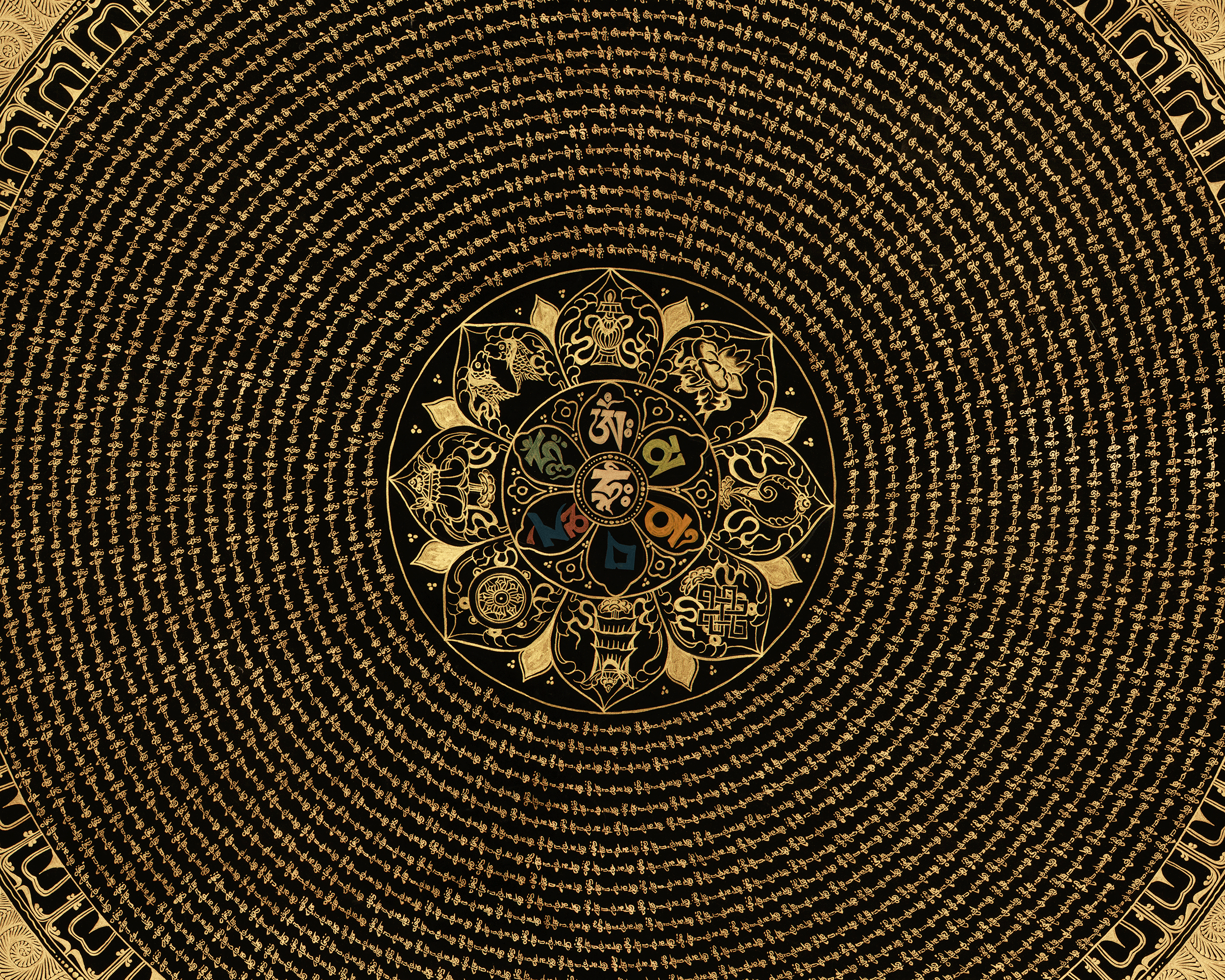 Divine Mantra Mandala Thangka | Spiritual Art for Meditation Practice