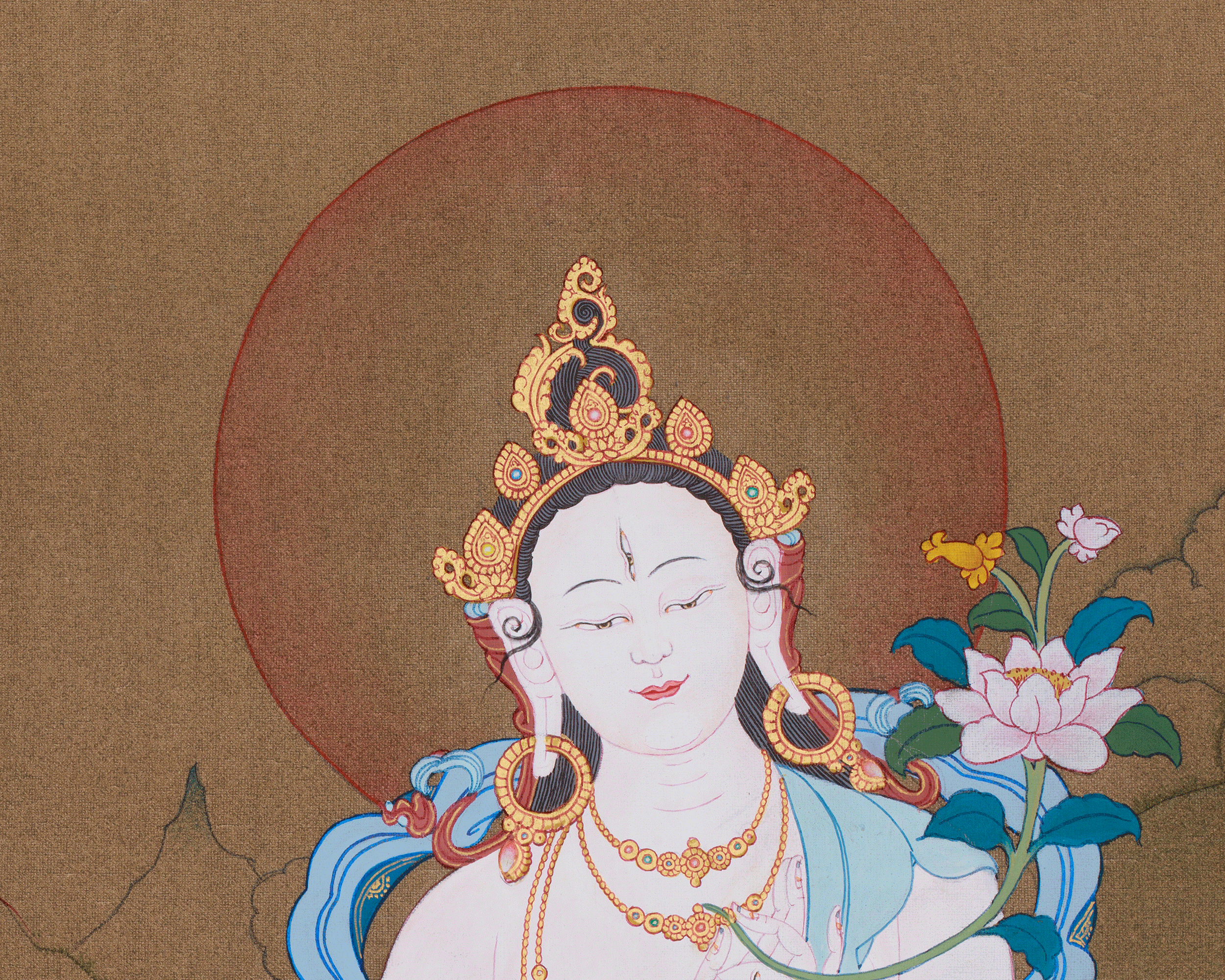 Traditional White Tara, Healing Goddess | Female Bodhisattva | 24K Gold, Acrylic Colors