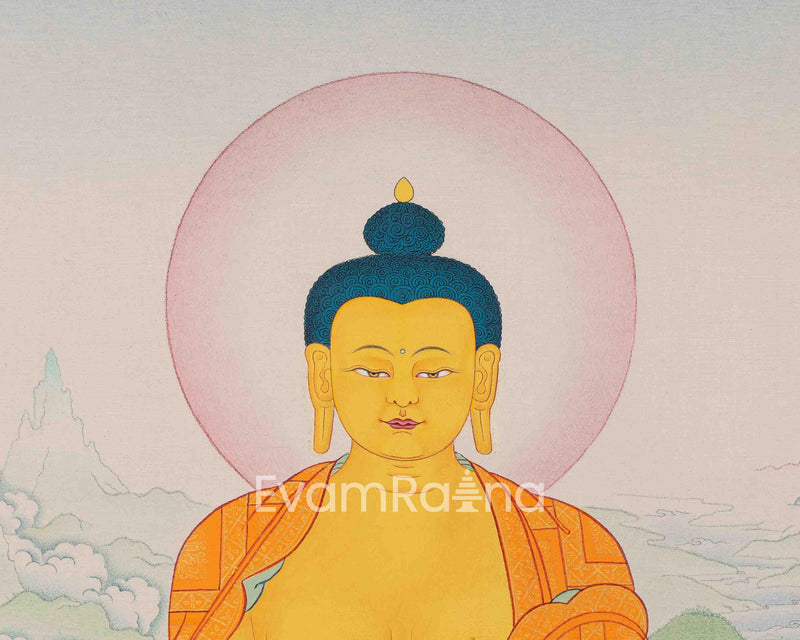 Hand-Painted Shakyamuni Buddha Thangka Print for Spiritual Awakening | Digital Thangka Print