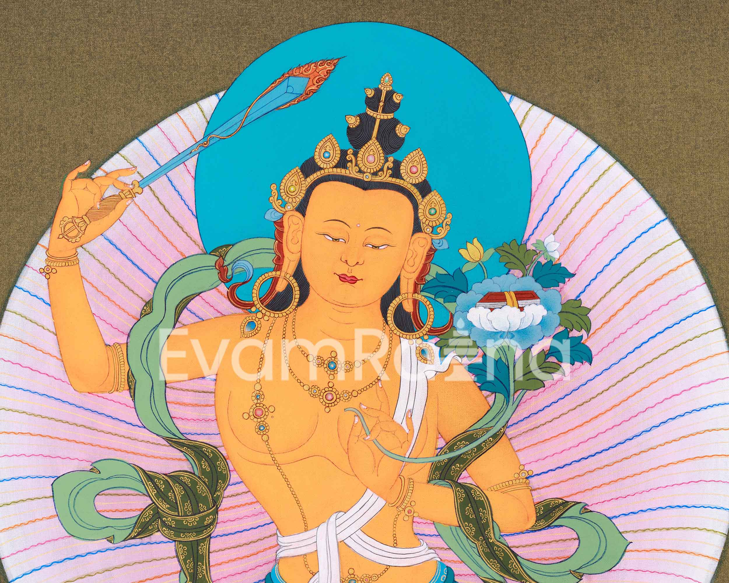 Manjushri Bodhisattva Thangka | Wisdom Buddha in Karma Gadri Style