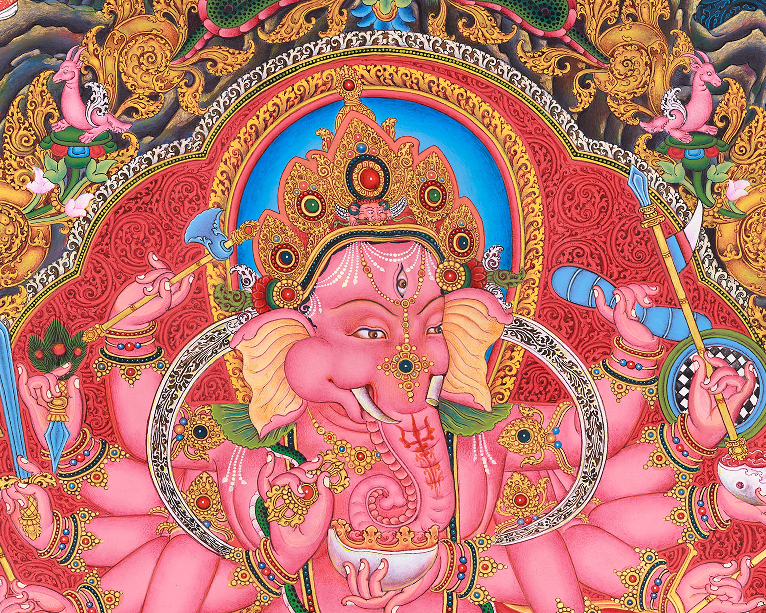 Majestic Lord Ganesha Paubha Artwork | Traditional Nepalese Art