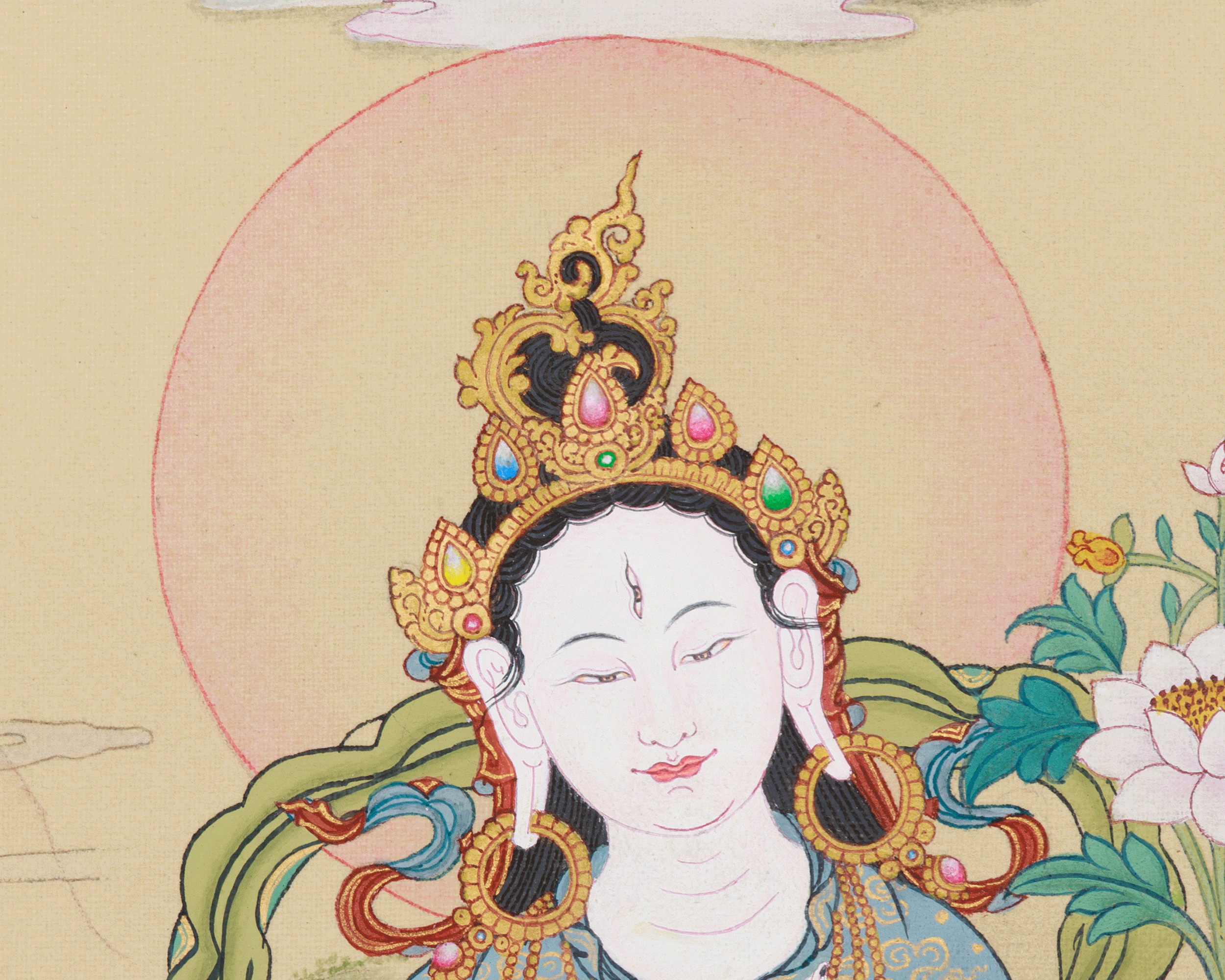 Tibetan Goddess White Tara With Amitabha Buddha | Longevity and Spiritual Protection Deity