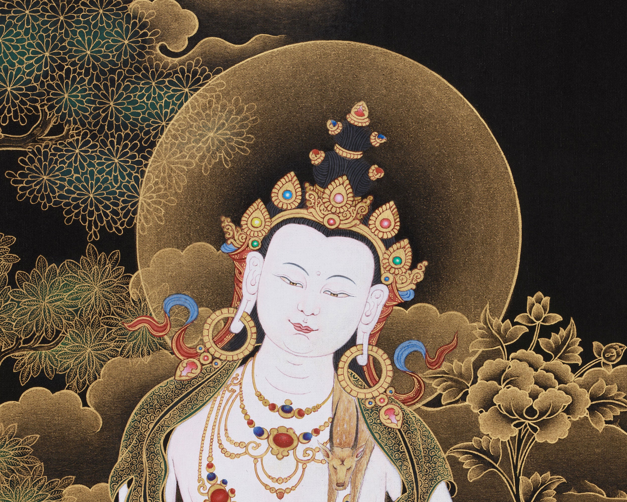 Gold on Black Two-Armed Avalokiteshvara Thangka | Bodhisattva of Infinite Compassion