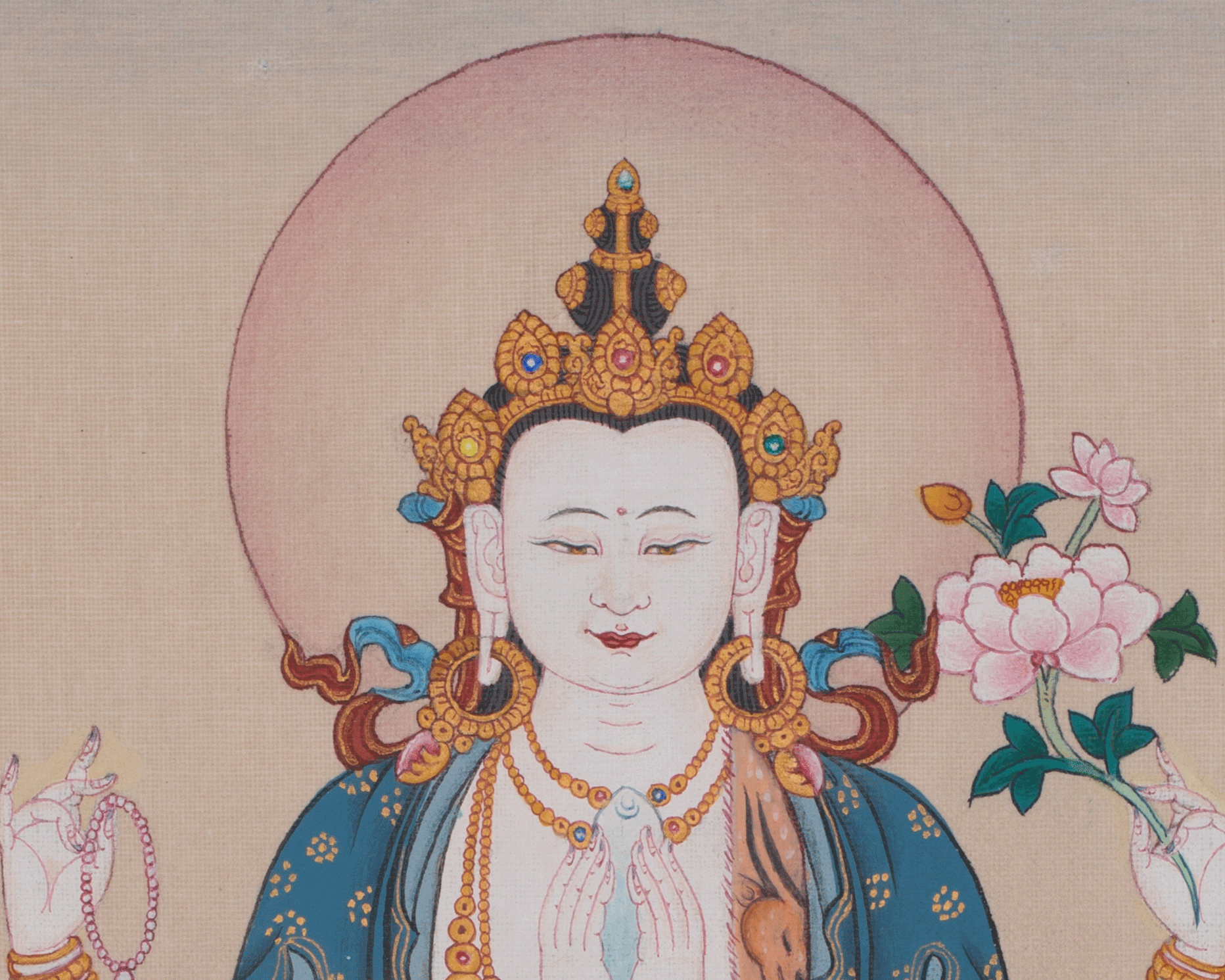 Hand Painted Chenrezig Thangka | Sacred Tibetan Artwork of Compassion and Wisdom